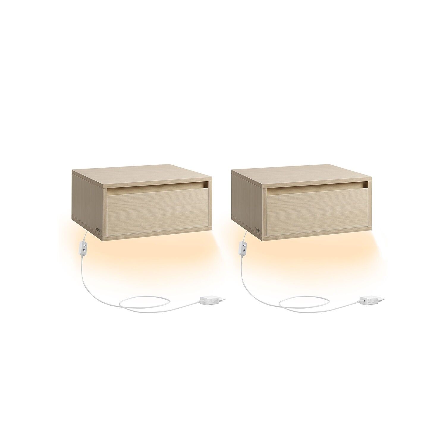 Set di 2 comodini sospesi in beige naturale chiaro - 35 x 40 x 18 cm