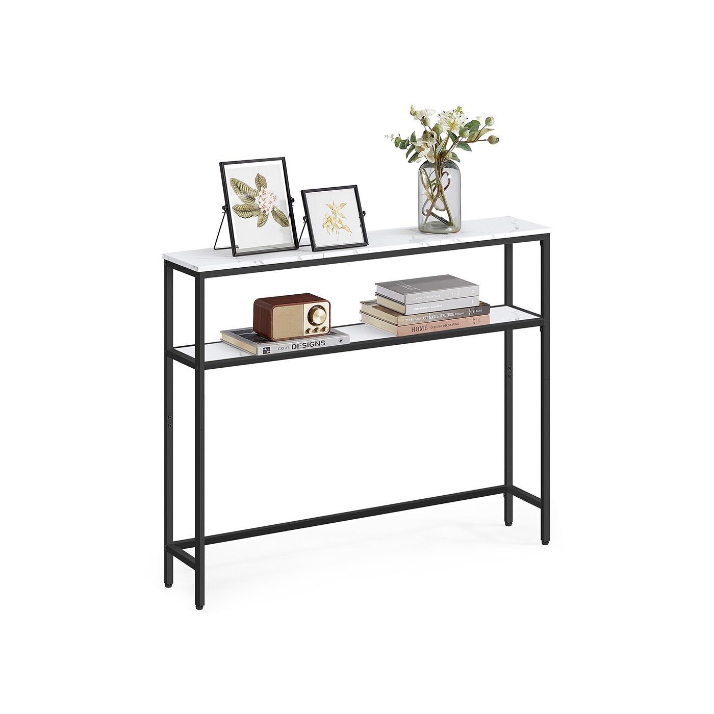 Tavolo consolle con 2 ripiani 20 x 100 x 80 cm in marmo nei toni del bianco e del nero