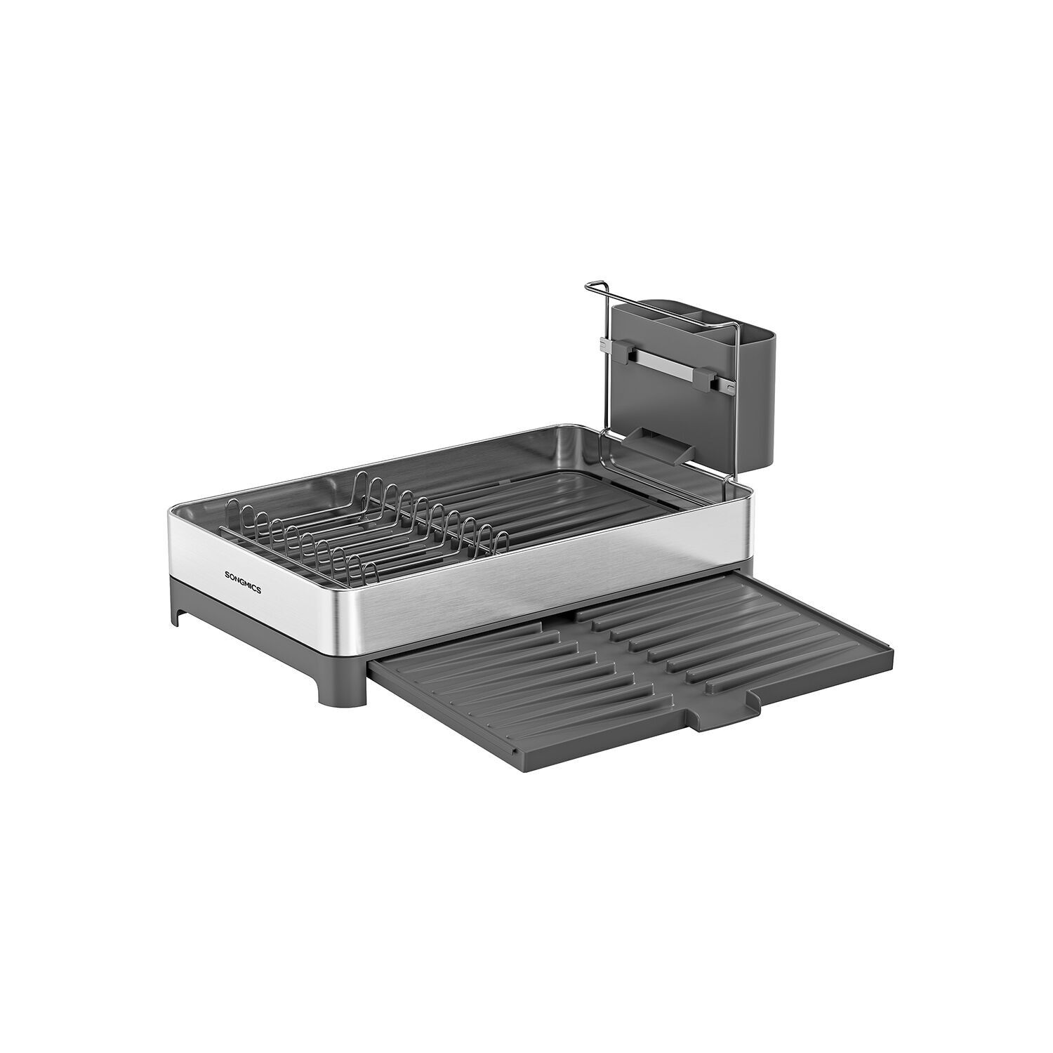 Vassoio raccogligocce con portaposate grigio argento - 40 x 21,6 cm