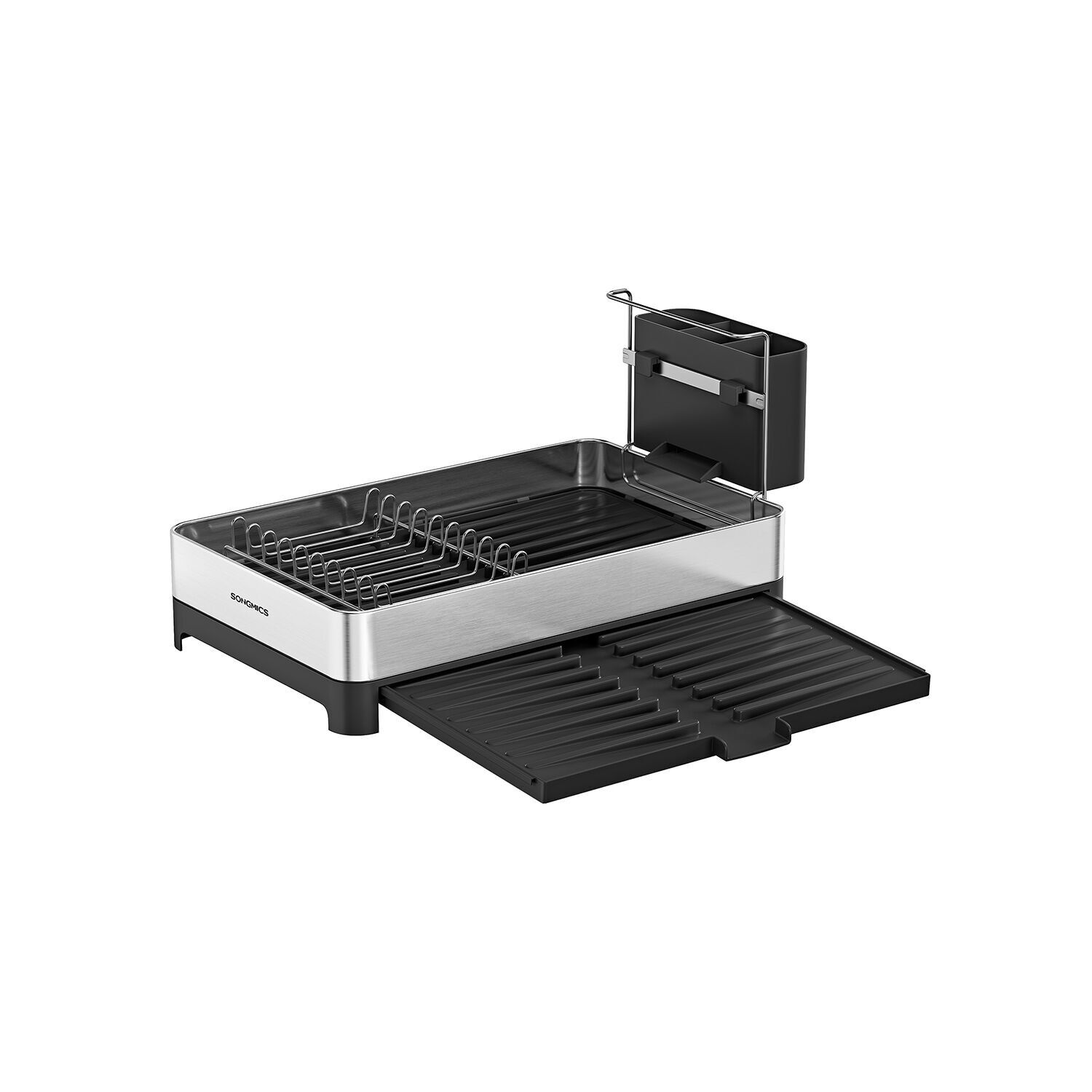 Vassoio raccogligocce con portaposate argento-nero - 40 x 21,6 cm