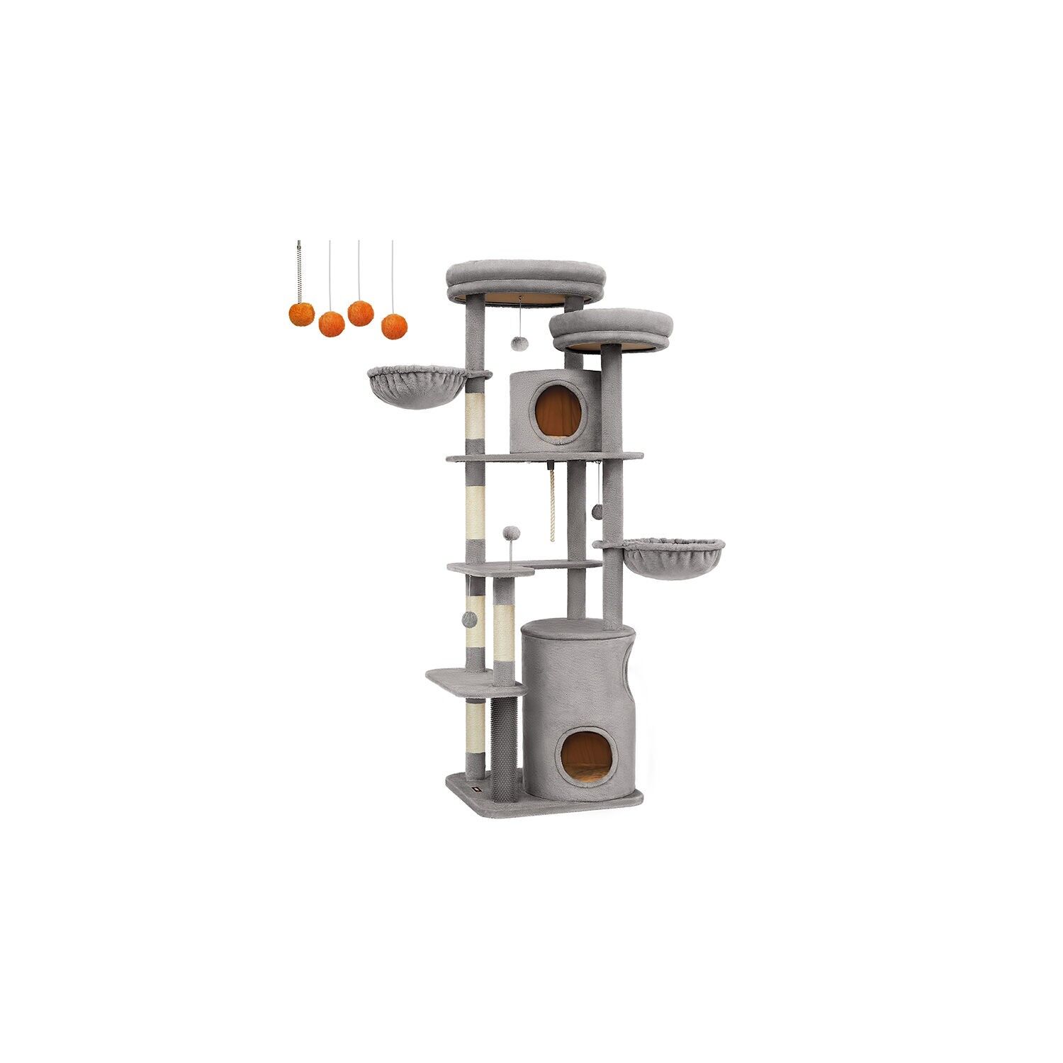 Grande tiragraffi alto 196 cm con grandi piattaforme grigio chiaro