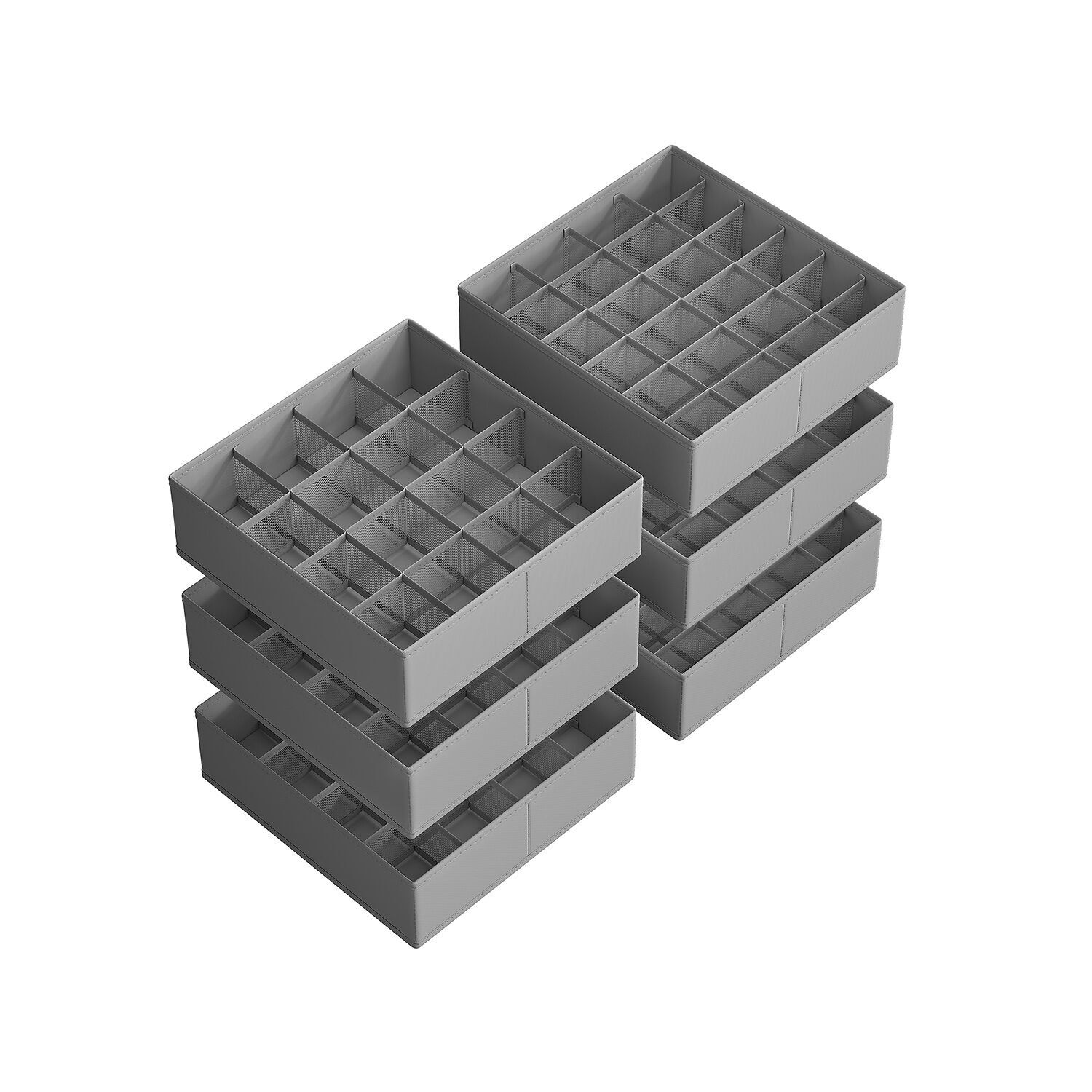 Set di 6 contenitori per biancheria intima con 120 scomparti, grigio tortora - 30 x 30 x 10 cm