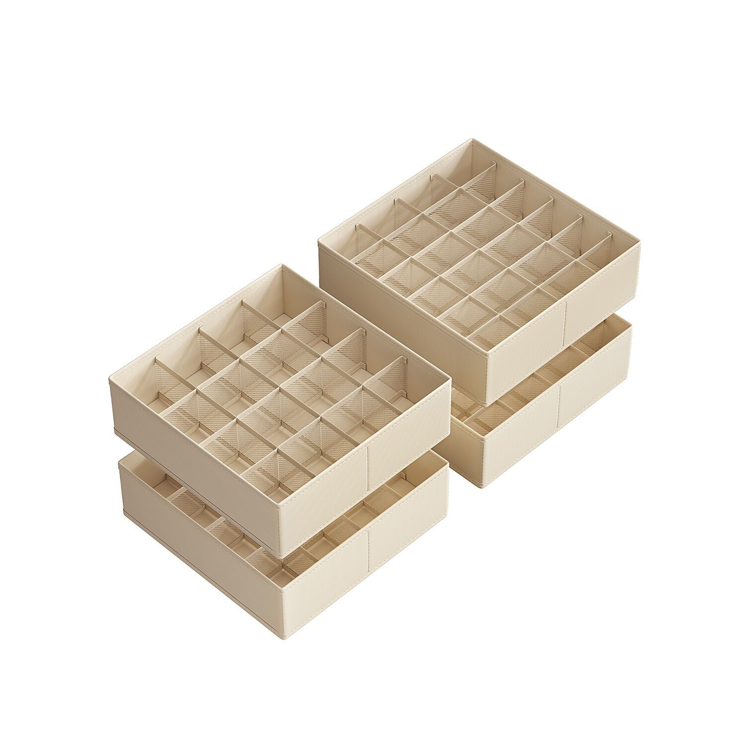 Set di 4 contenitori per biancheria intima con 80 scomparti, beige sabbia - 30 x 30 x 10 cm