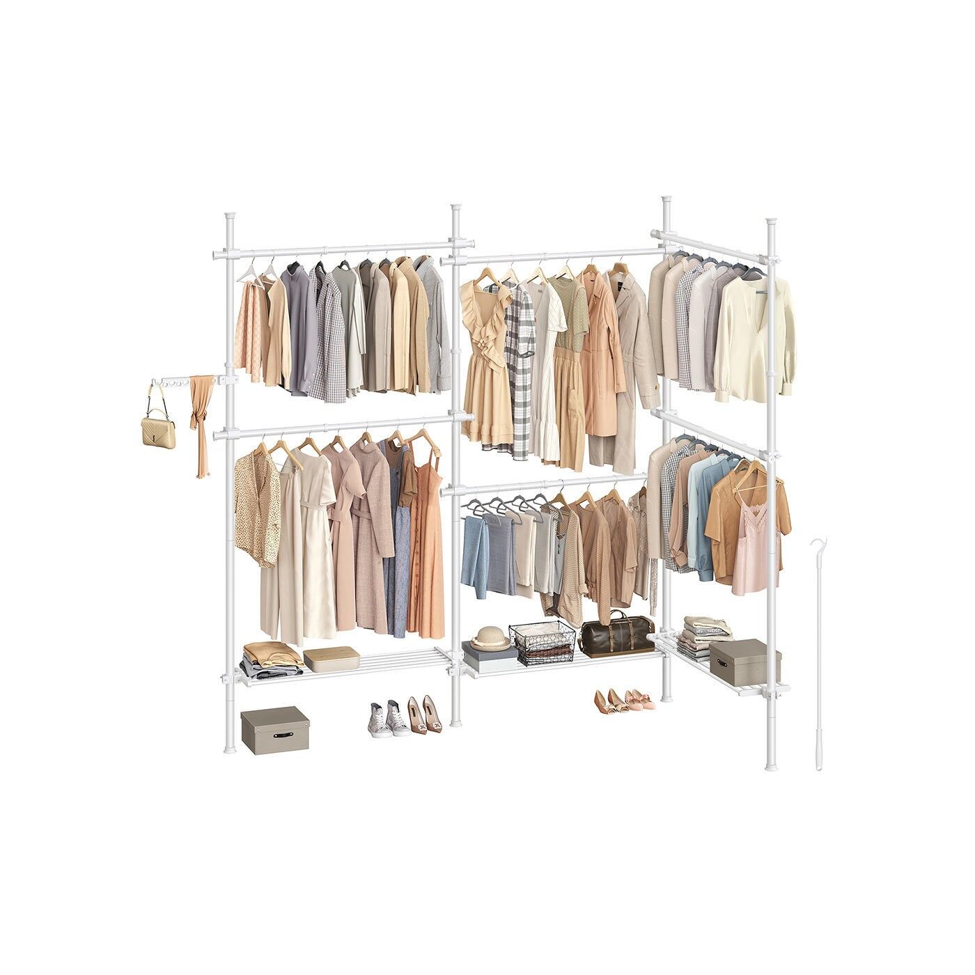 Armadio a 3 pezzi con regolazione in altezza e larghezza, bianco opaco - 33,5 x 240 x 208 cm