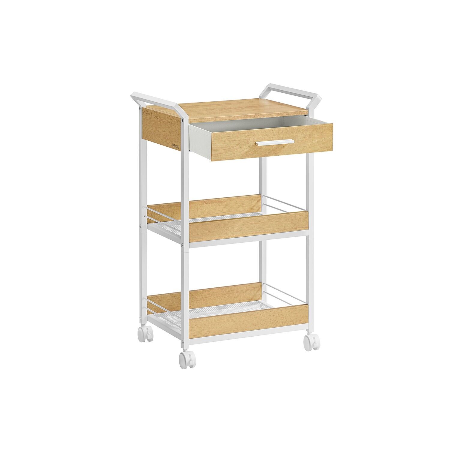Carrello da cucina con 3 gambe e ruote in bianco placcato oro - 30 x 46,2 x 70,5 cm