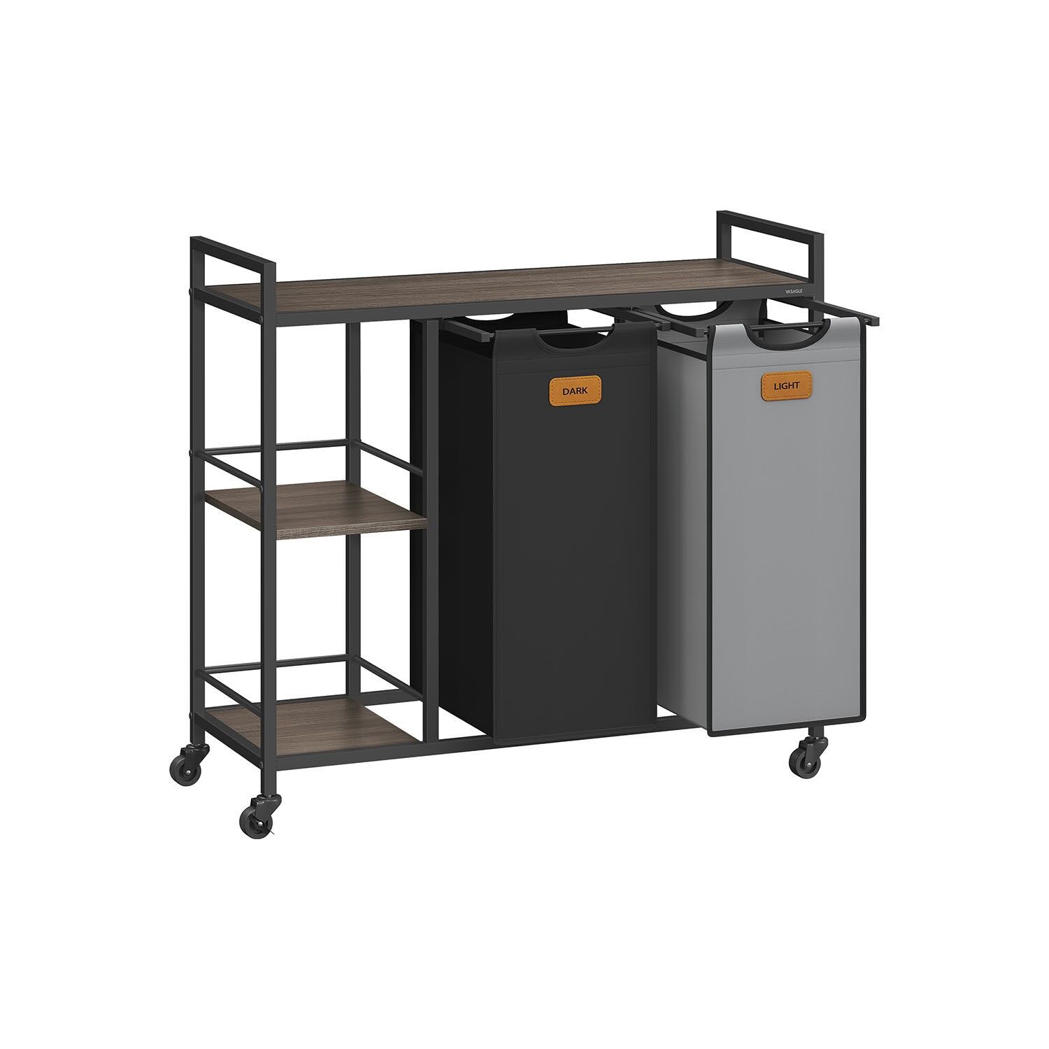 Cesto portabiancheria con 2 scomparti, marrone castagna, nero inchiostro e grigio tortora - 87 x 33 x 80,5 cm