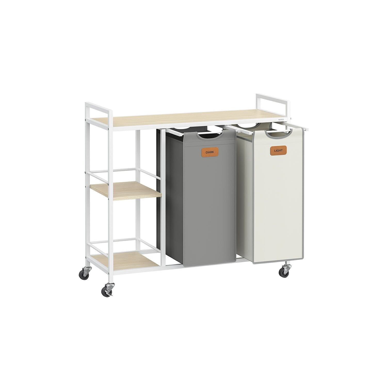 Cesto portabiancheria con 2 scomparti, beige naturale, grigio tortora e bianco crema - 87 x 33 x 80,5 cm