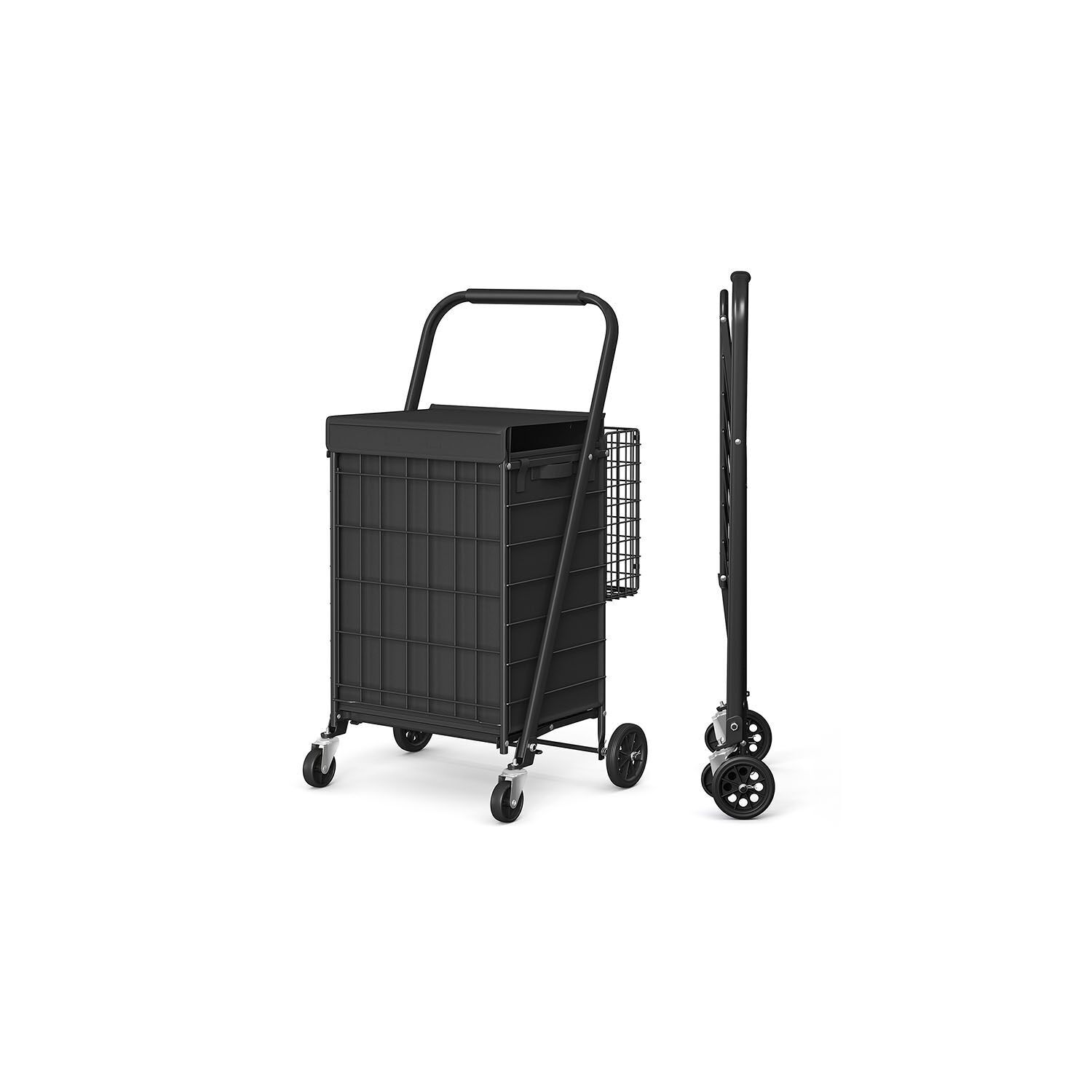Carrello singolo con ruote girevoli a 360° nei toni del nero - 57,1 x 63,3 x 100,6 cm