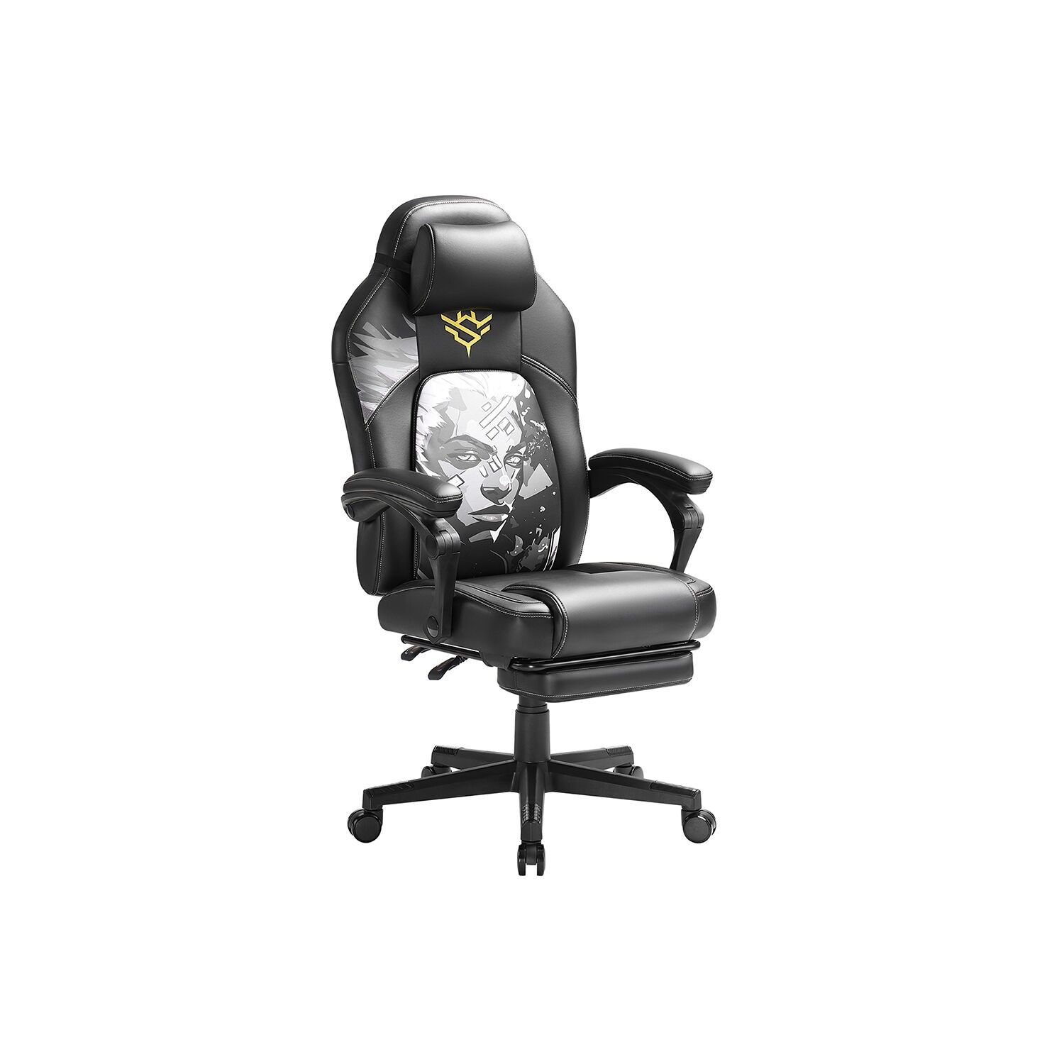 Sedia da gaming regolabile in altezza con poggiapiedi, nero inchiostro - 57 cm