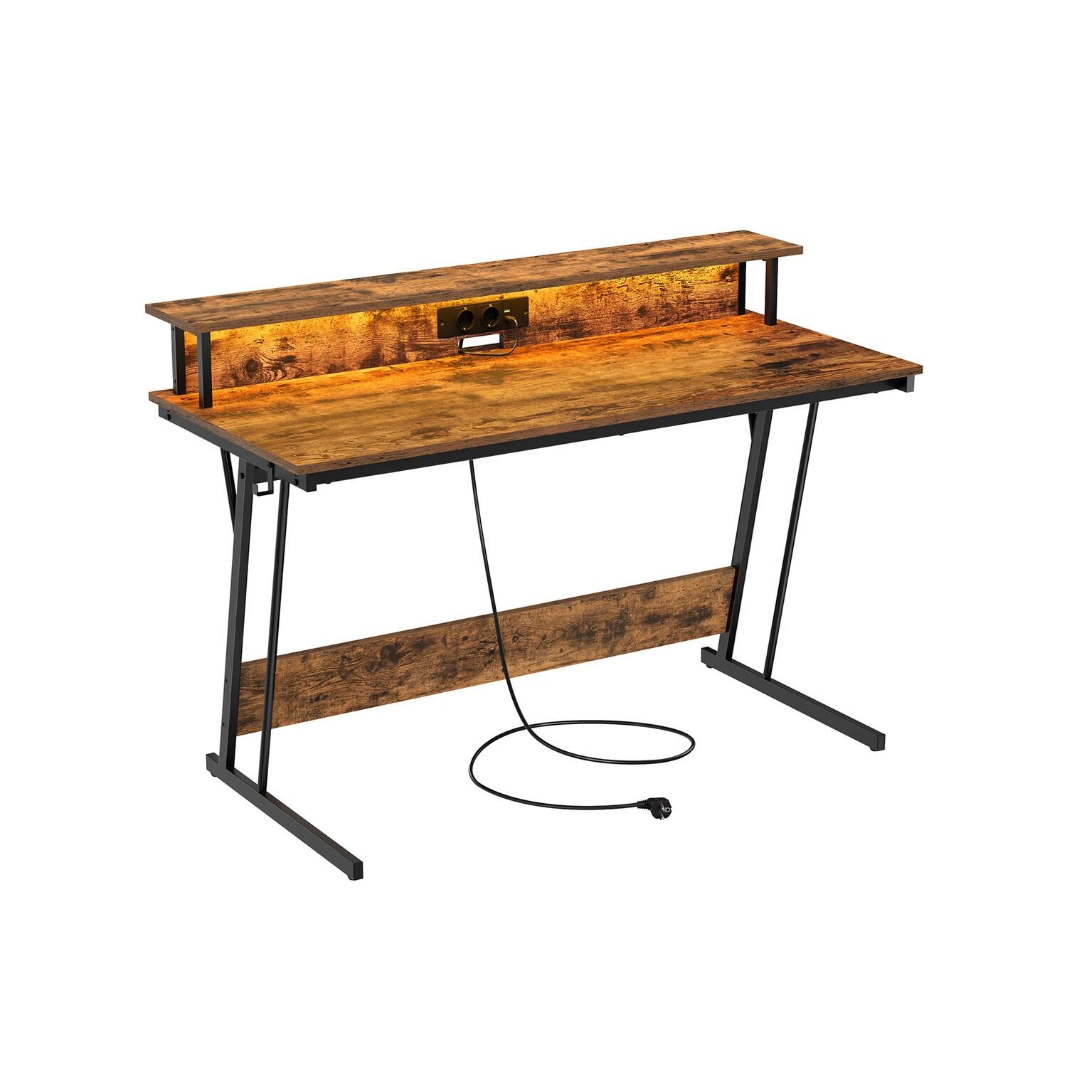 Scrivania con supporto per monitor 55 x 135 x 76 cm Vintage Brown