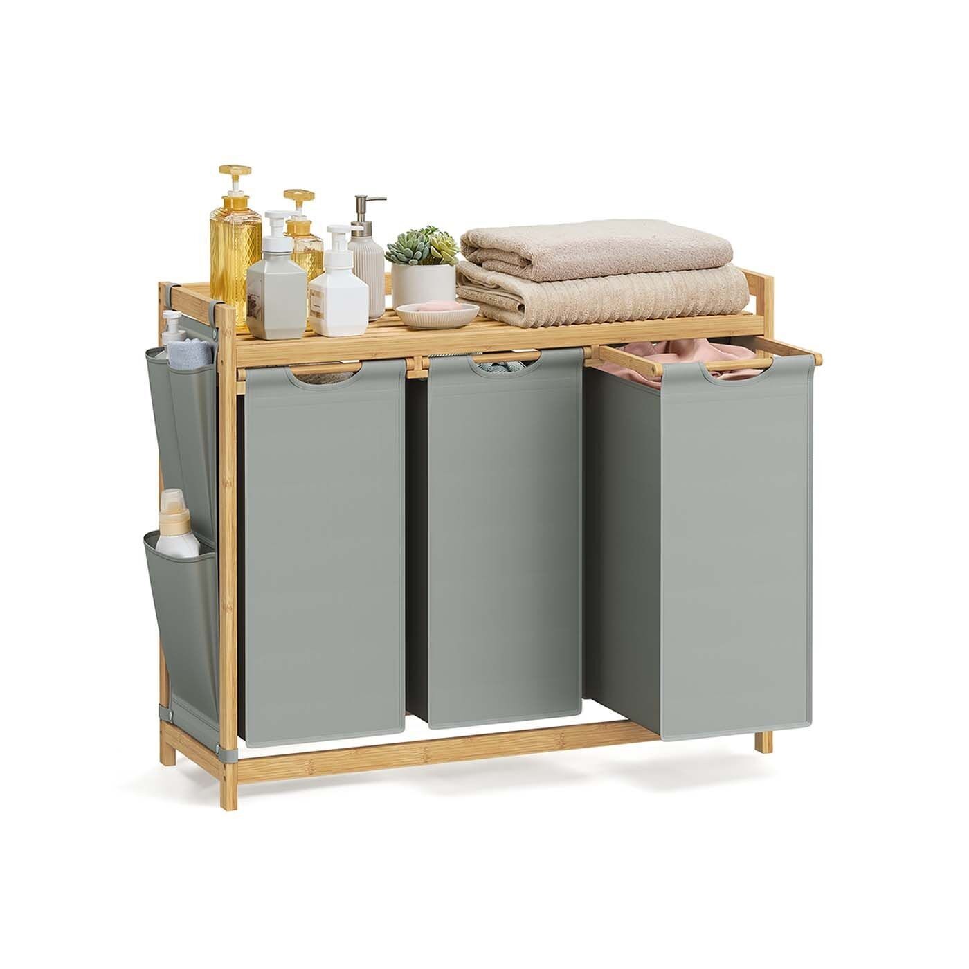 Cesto portabiancheria a 3 scomparti 3 x 50 L 94 x 33 x 78 cm tortora