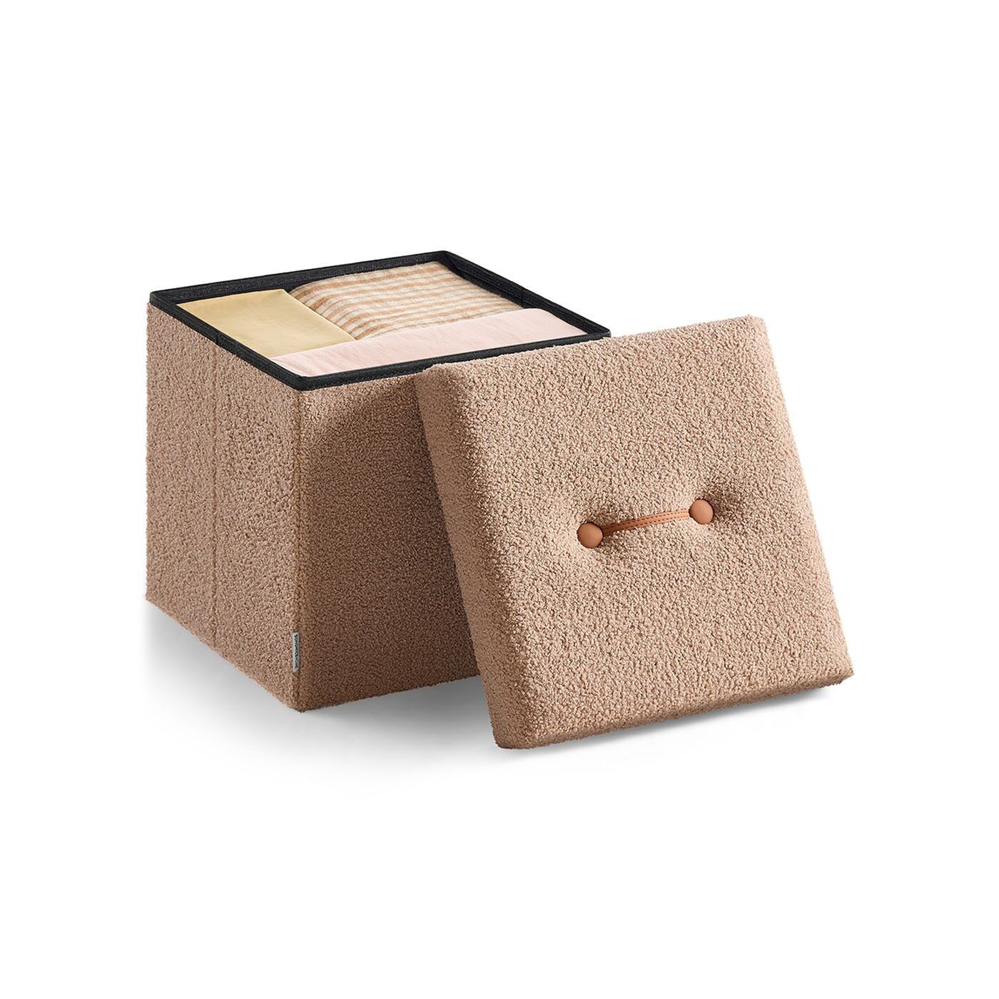 Sgabello con vano contenitore 38 x 38 x 38 cm marrone cammello