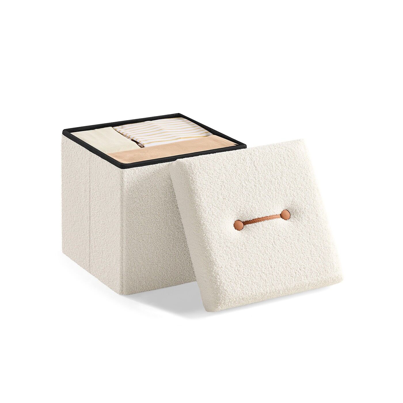 Poggiapiedi con vano contenitore 38 x 38 x 38 cm bianco crema