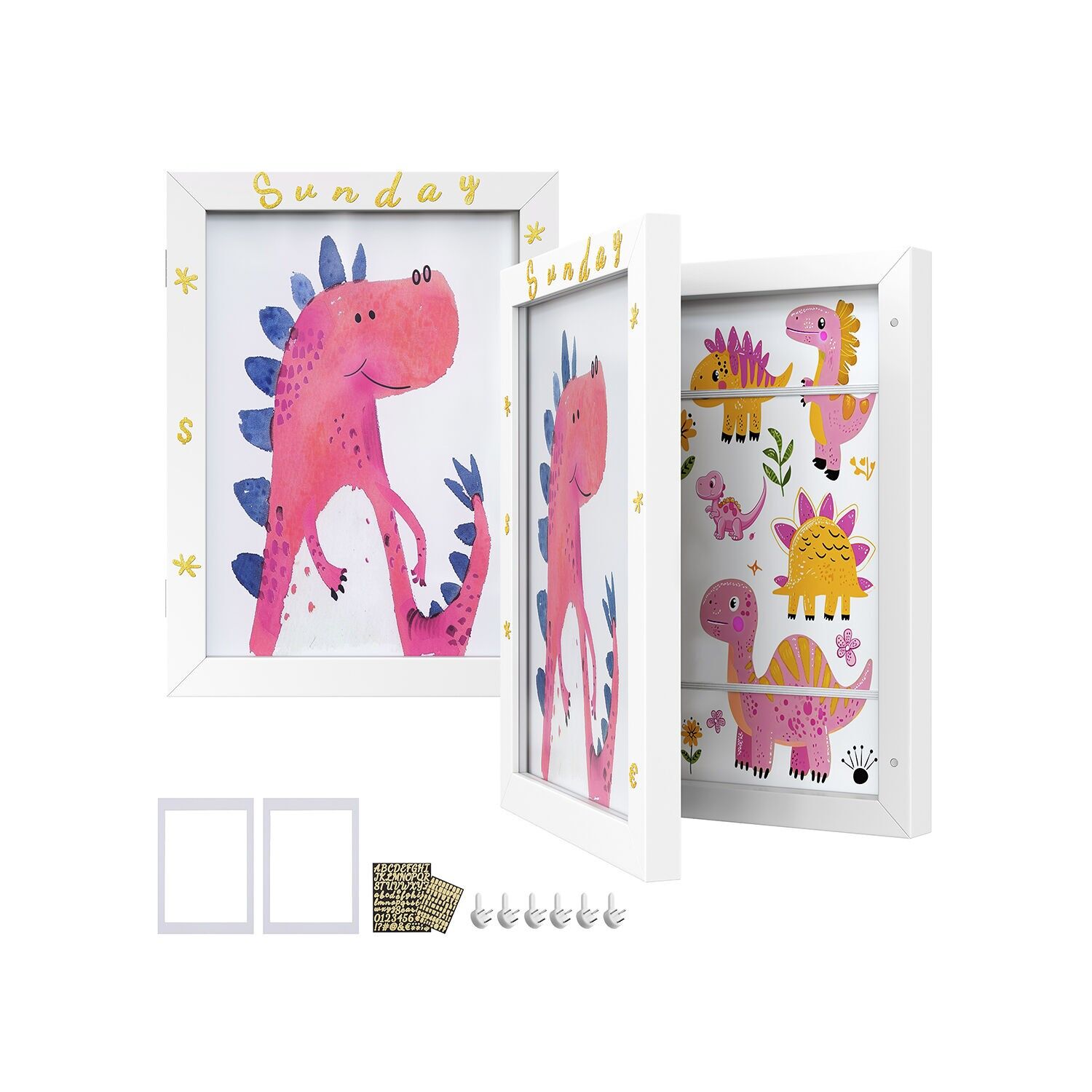 Set di 2 cornici con ganci da parete senza tracce, 34,5 x 25,5 cm, bianco opaco