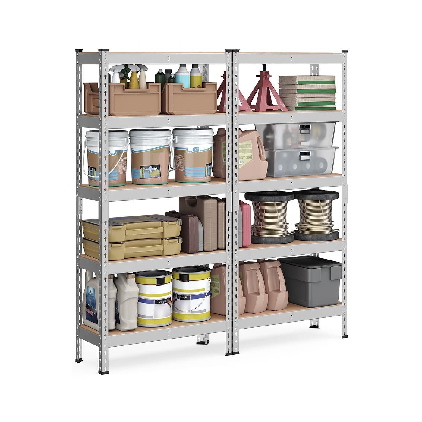 Scaffale robusto, set da 2 con 5 ripiani, 30 x 75 x 150 cm, argento