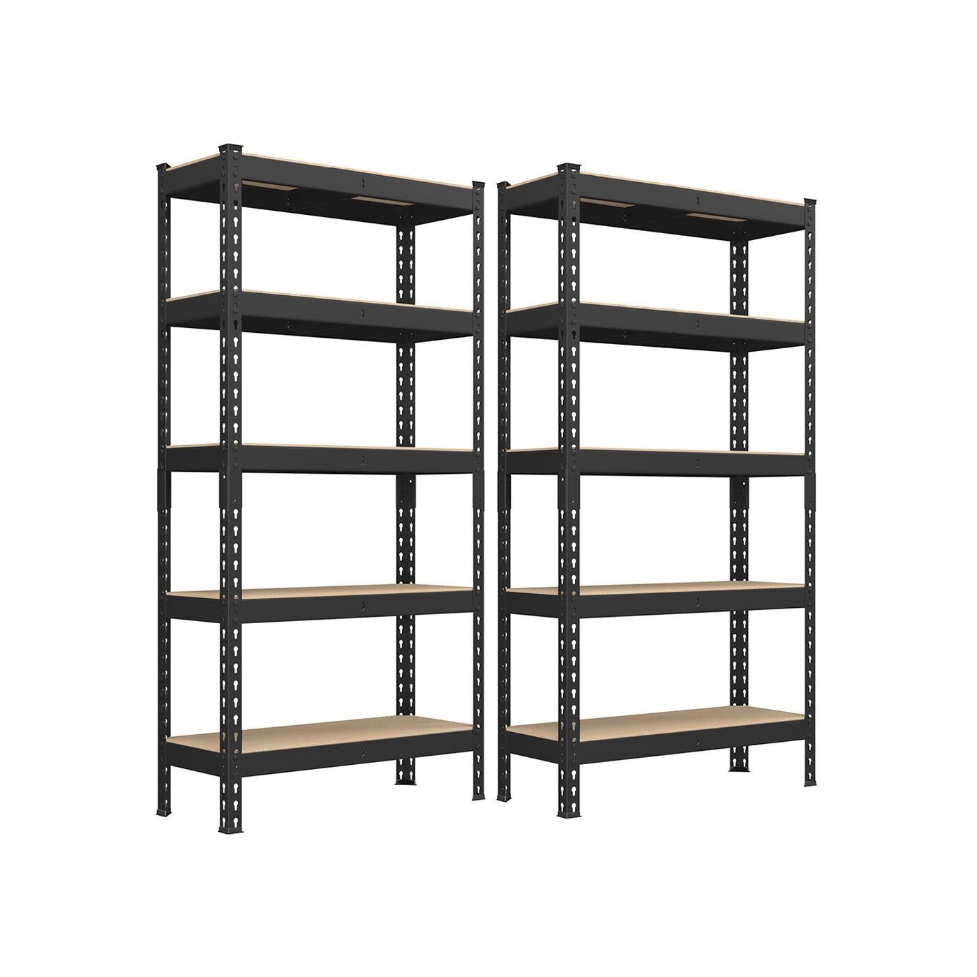 Scaffale robusto, set da 2 con 5 ripiani, 30 x 75 x 150 cm, nero