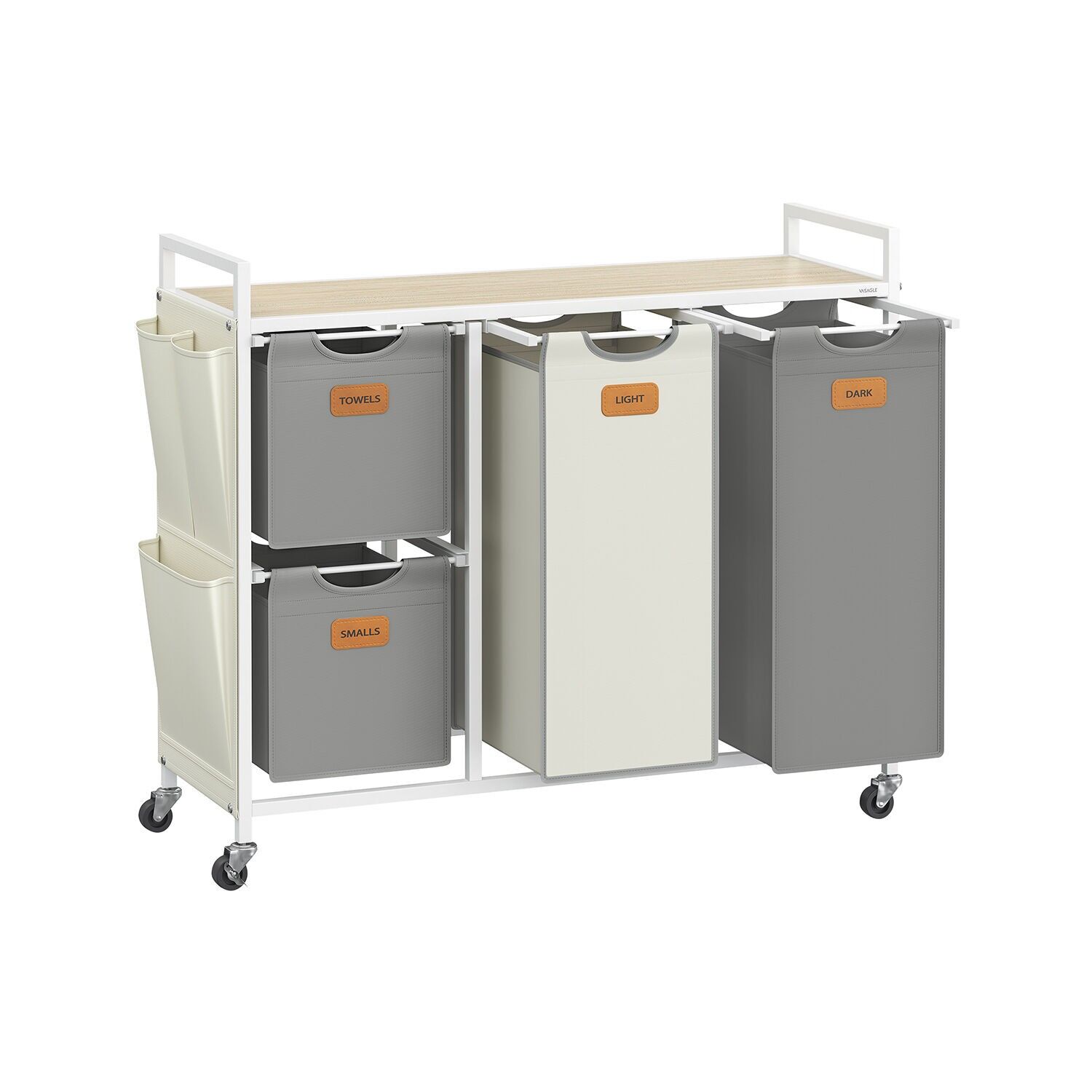 Cesto portabiancheria con 4 scomparti, beige naturale, grigio tortora e bianco crema - 98,6 x 33 x 80,5 cm