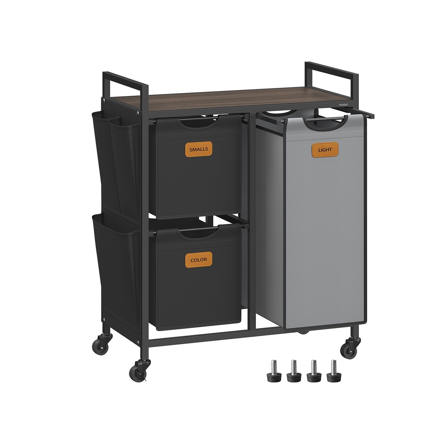 Cesto portabiancheria con 3 scomparti, marrone castagna, nero inchiostro e grigio tortora - 68,6 x 33 x 80,5 cm