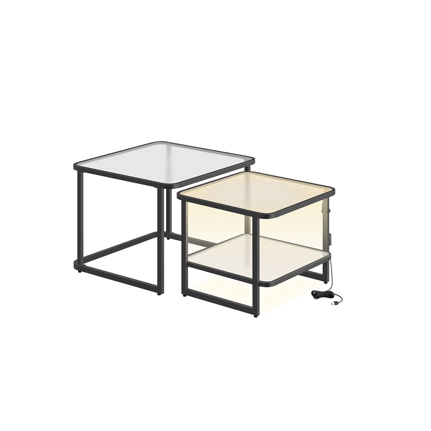 Set di 2 tavolini da caffè con illuminazione a LED, bianco cielo e nero - 60 x 60 x 45 cm