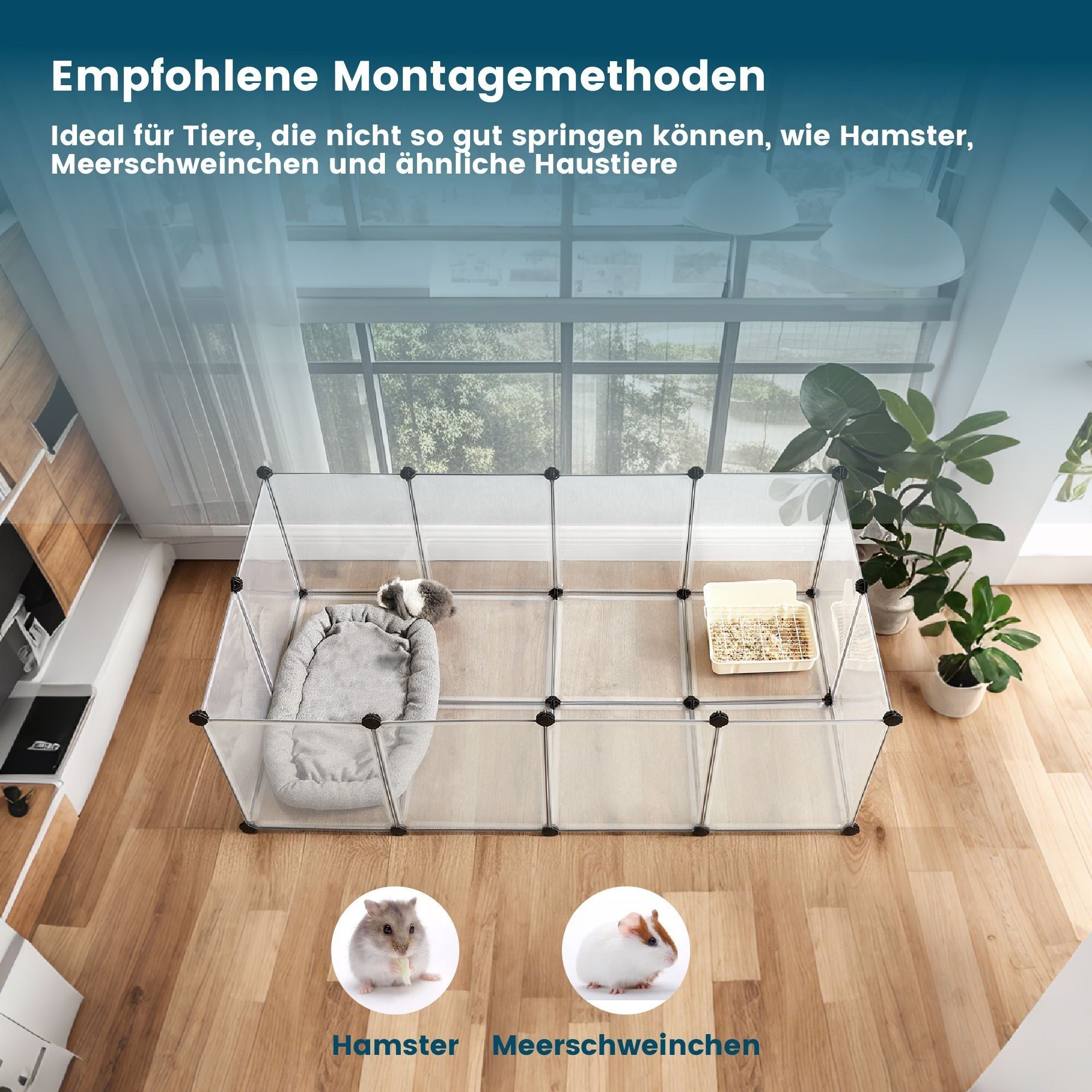 Recinto esterno con pannelli per pavimento, recinto per animali, recinto per porcellini d'India - 125 x 63 x 42 cm