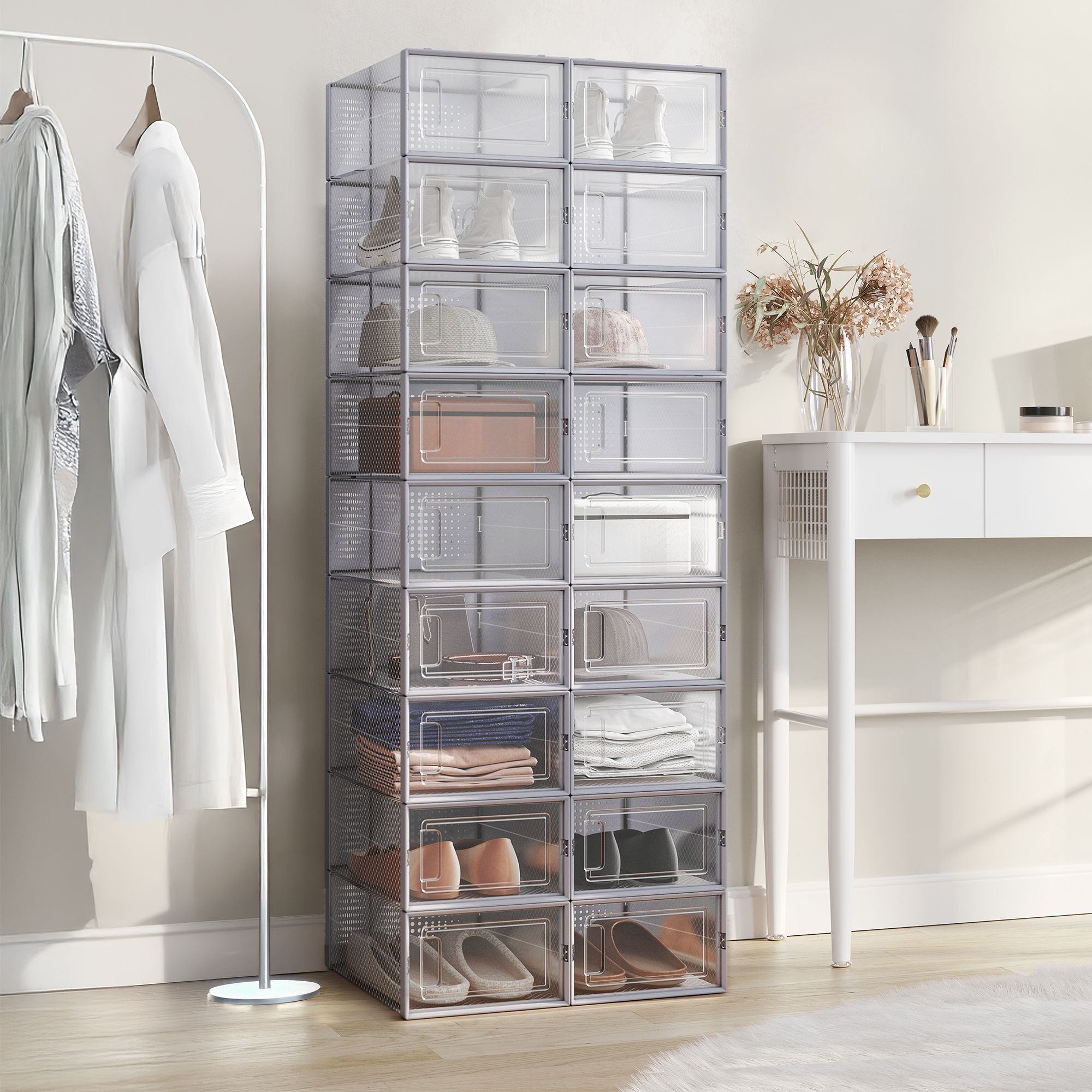 Set di 18 scatole portascarpe in plastica - 33,5 x 23,2 x 14,3 cm