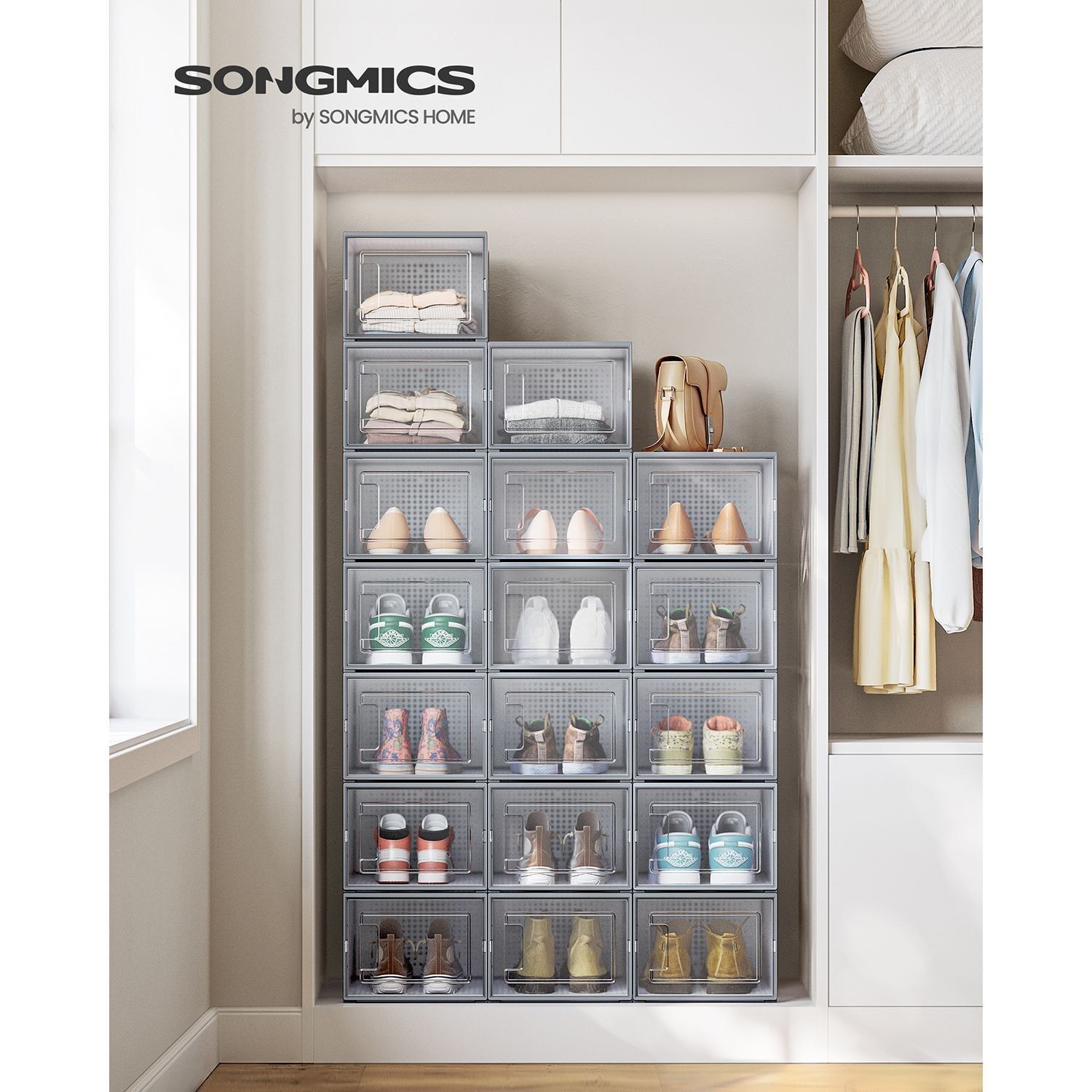 Set di 18 scatole per scarpe trasparenti-grigio - 35 x 25,2 x 19 cm 1