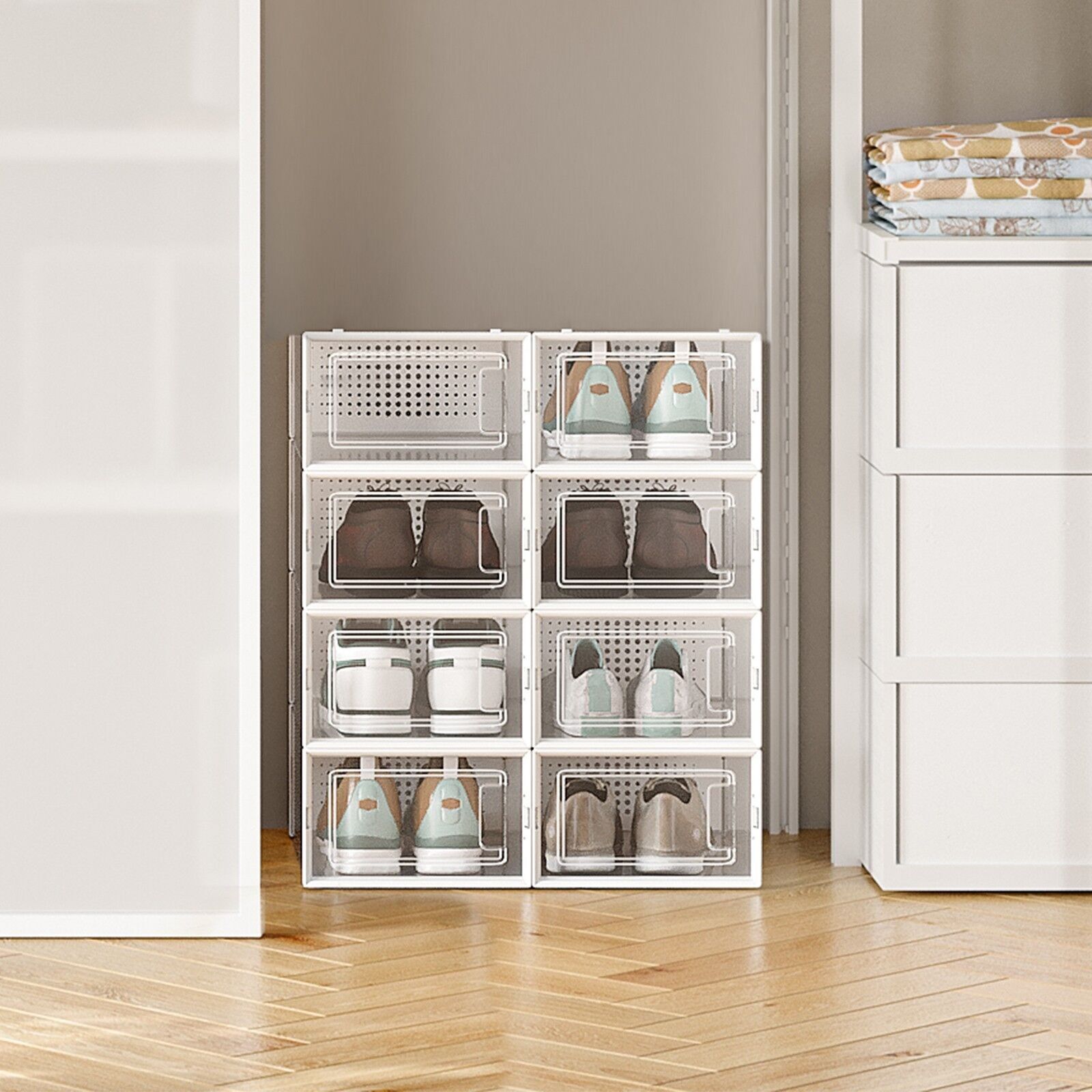 Scatole per scarpe, set da 8, contenitori per scarpe in plastica - 33,3 x 23 x 14 cm