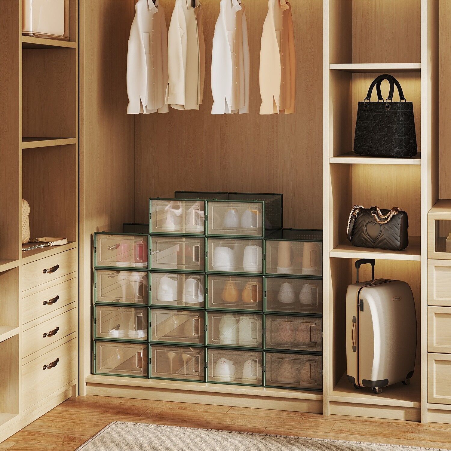 Scatole per scarpe, set da 18, contenitori per scarpe in plastica - 33,5 x 23,2 x 14,3 cm, 3 pezzi.