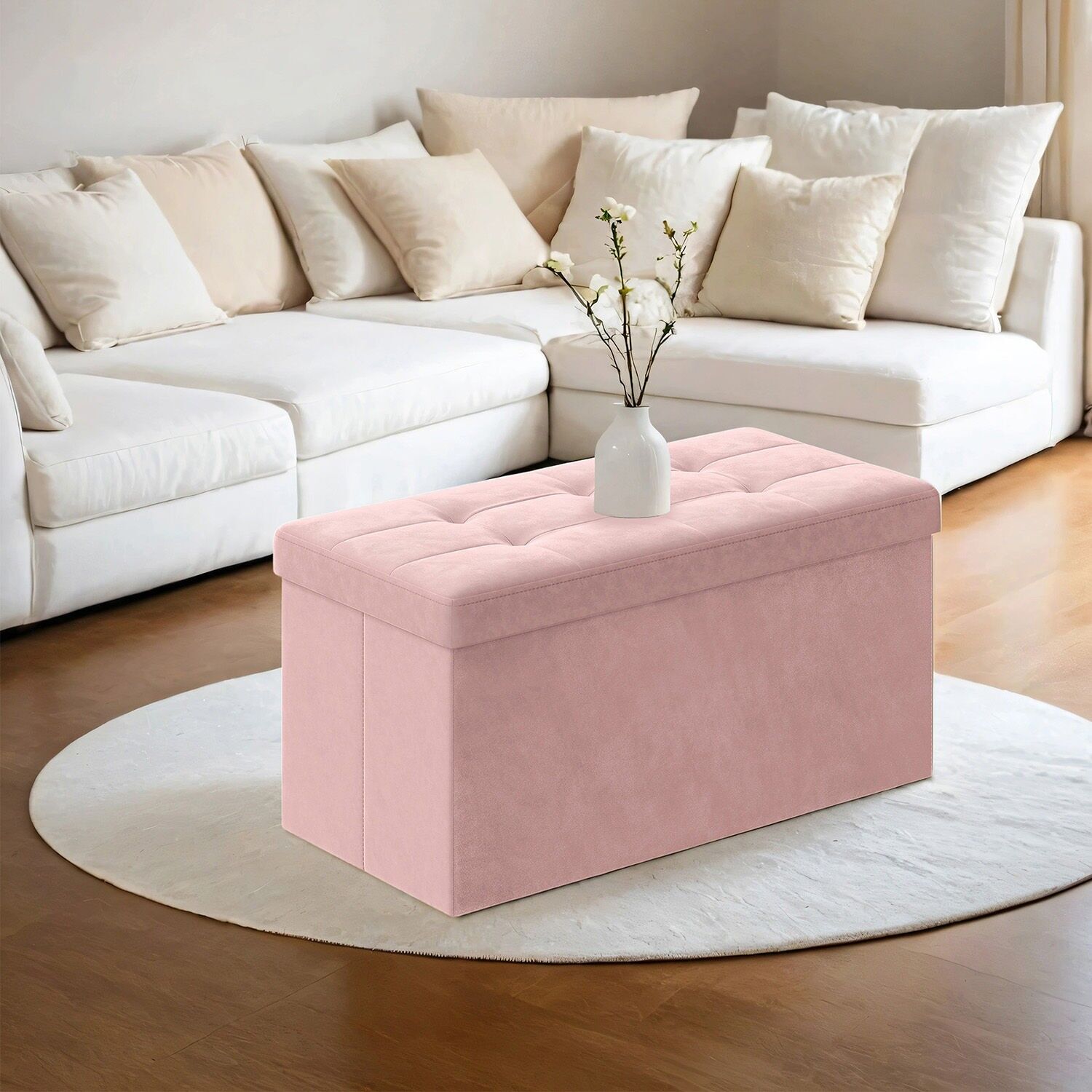 Panca in velluto con spazio contenitore, 38 x 76 x 38 cm, panca pieghevole