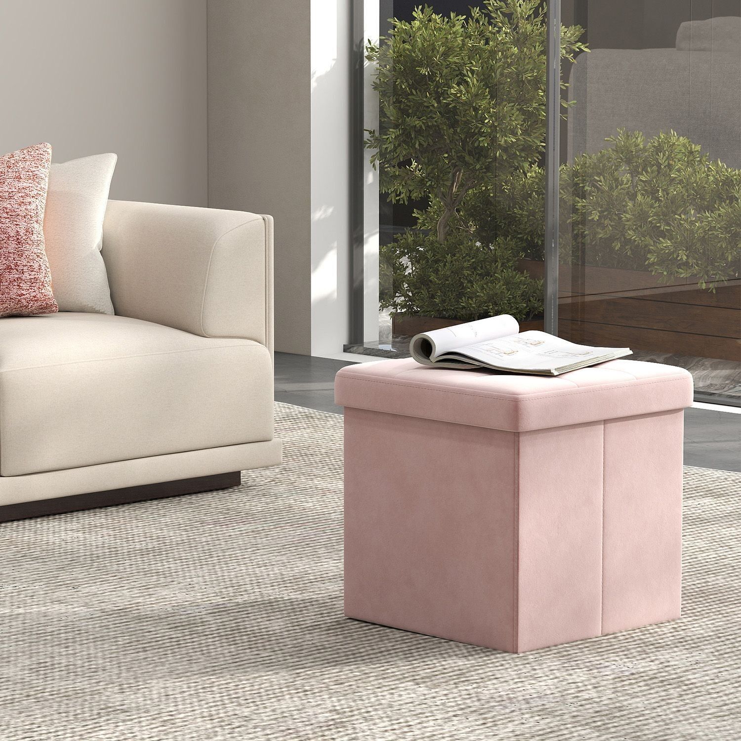 Sgabello con contenitore, piccolo poggiapiedi, panca - 38 x 38 x 38 cm 2