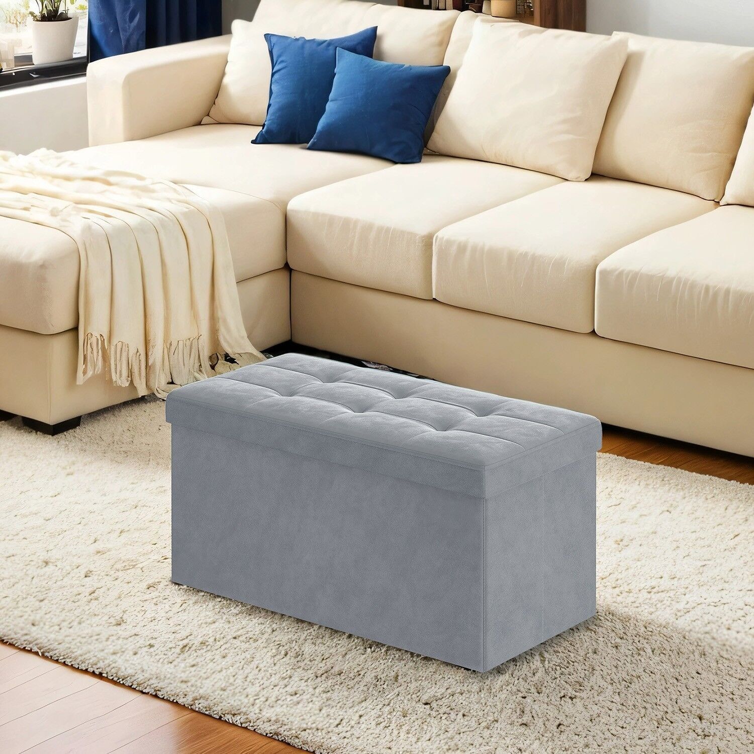 Panca in velluto con spazio contenitore, 38 x 76 x 38 cm, panca pieghevole 3