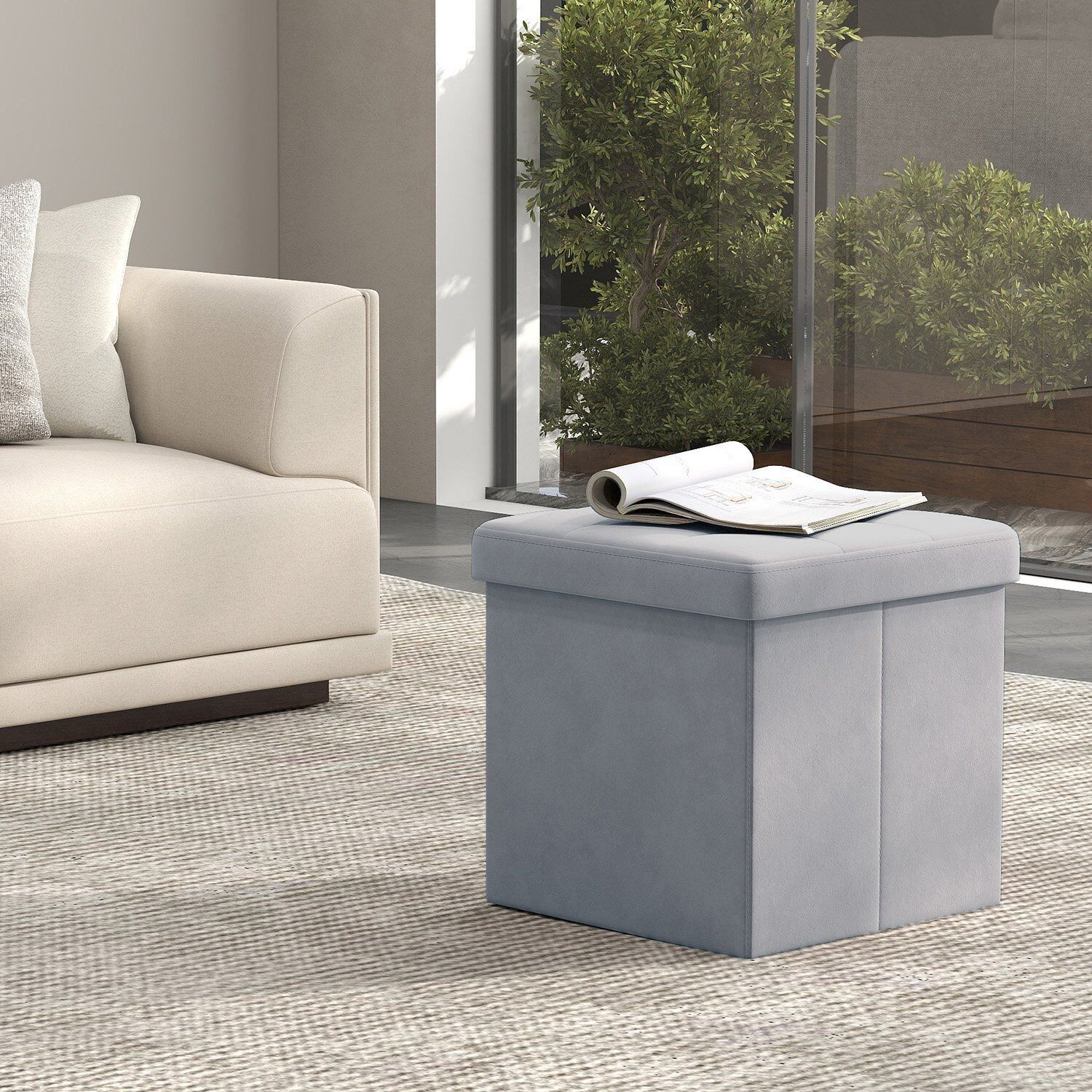 Sgabello con vano contenitore, piccolo poggiapiedi, panca - 38 x 38 x 38 cm