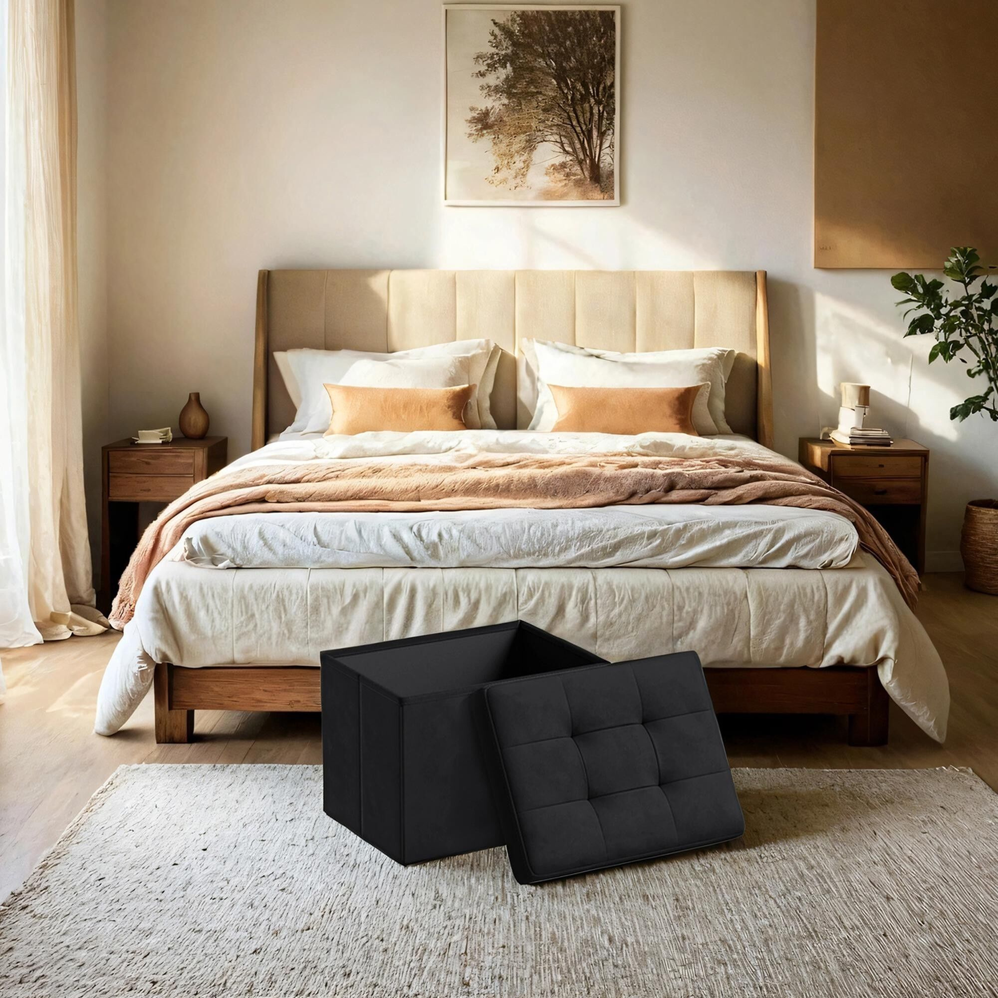 Panca con gamba di supporto, gamba di seduta pieghevole, scatola di montaggio con coperchio - 38 x 38 x 38 cm