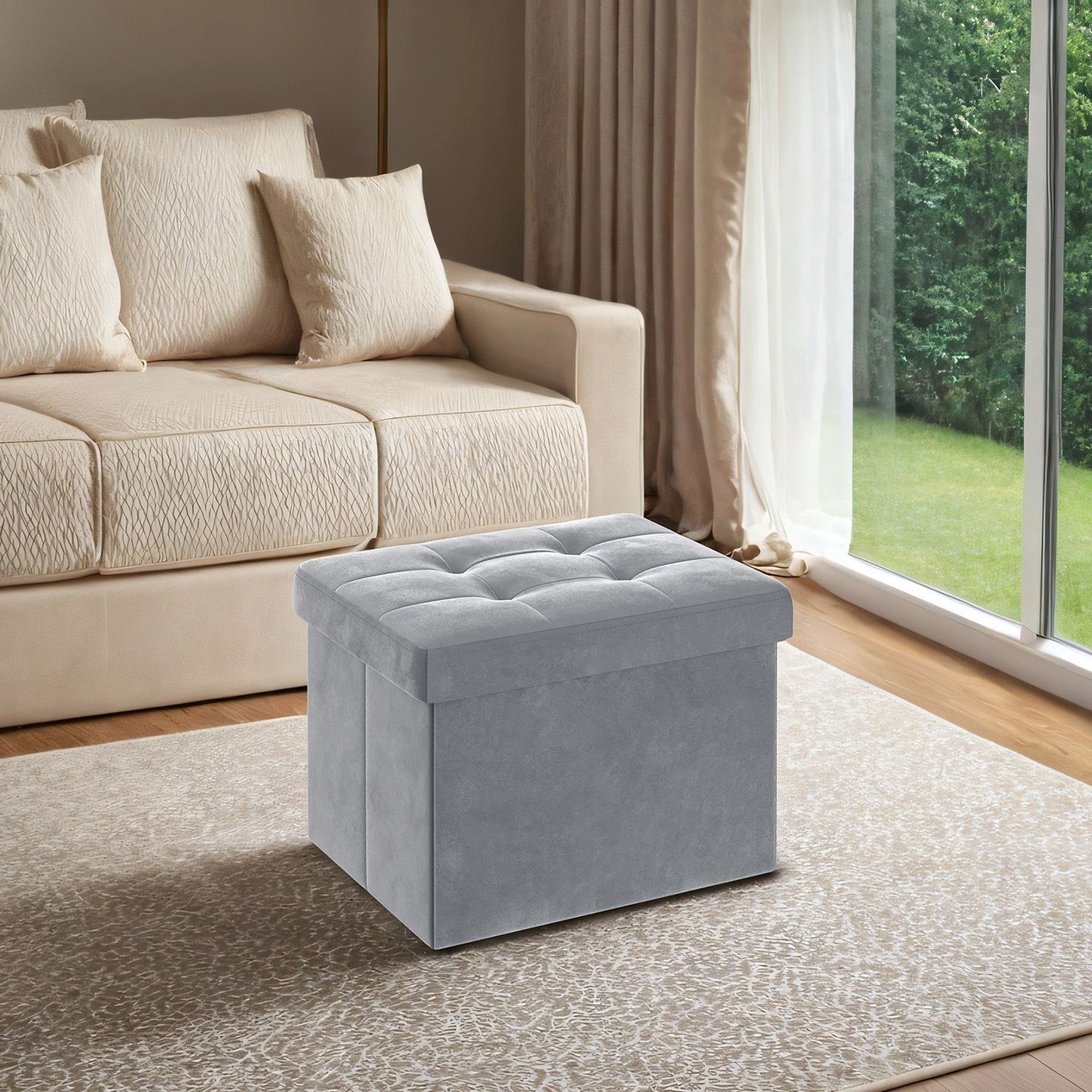 Panca con gamba di supporto, gamba di seduta pieghevole, scatola di montaggio con coperchio - 38 x 38 x 38 cm 2