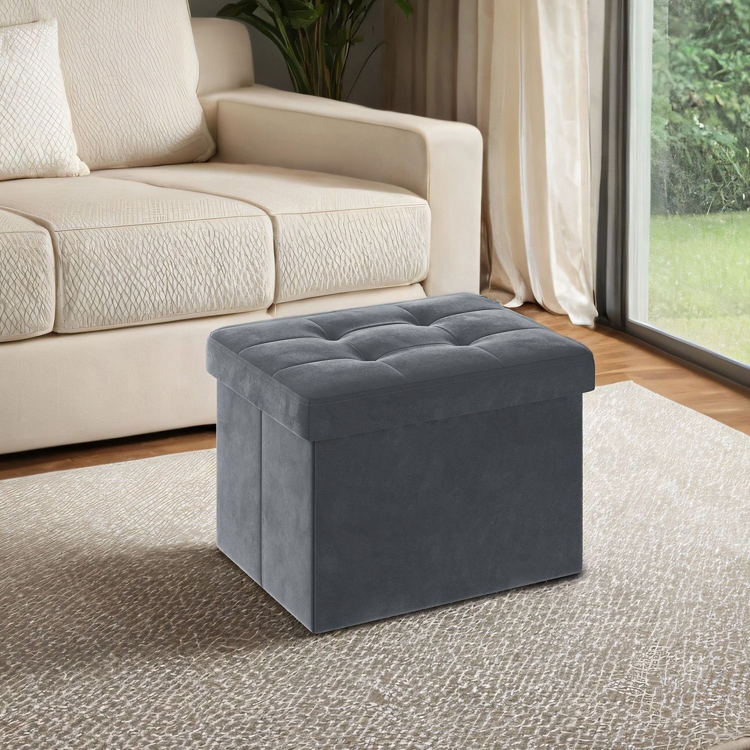 Panca con gamba di supporto, gamba di seduta pieghevole, scatola di montaggio con coperchio - 38 x 38 x 38 cm 1