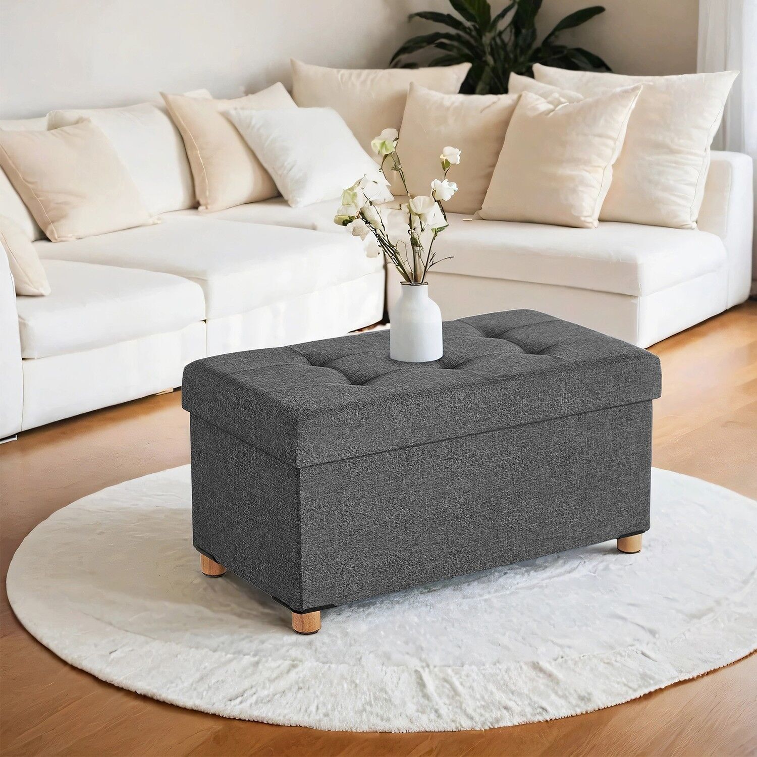 Sgabello con vano contenitore, panca pieghevole con supporto, scatola di montaggio - 38 x 110 x 40 cm