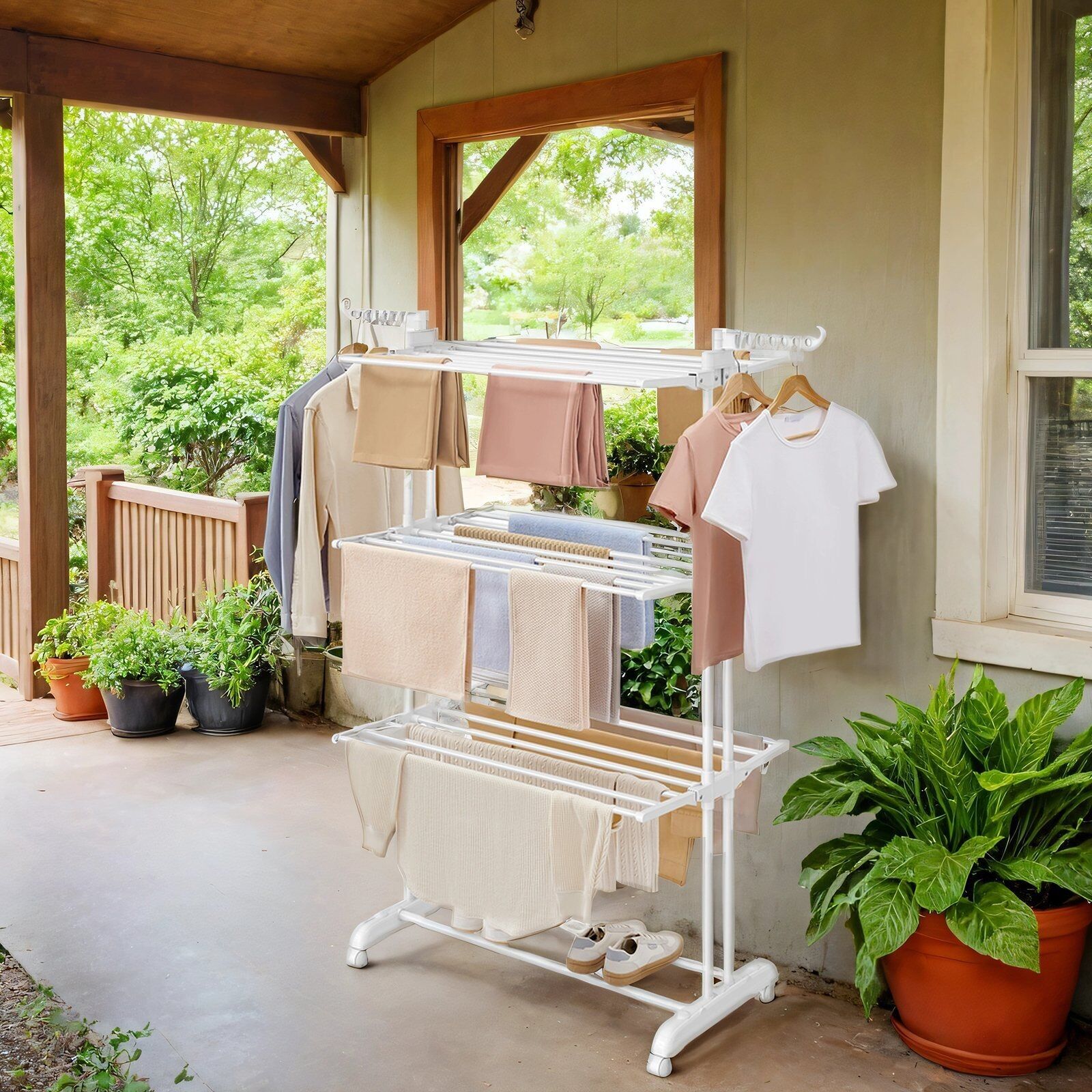 Stendibiancheria, stendibiancheria verticale a 4 ripiani, stendibiancheria ad ala - 63,5 x 128 x 173 cm 2 pz.