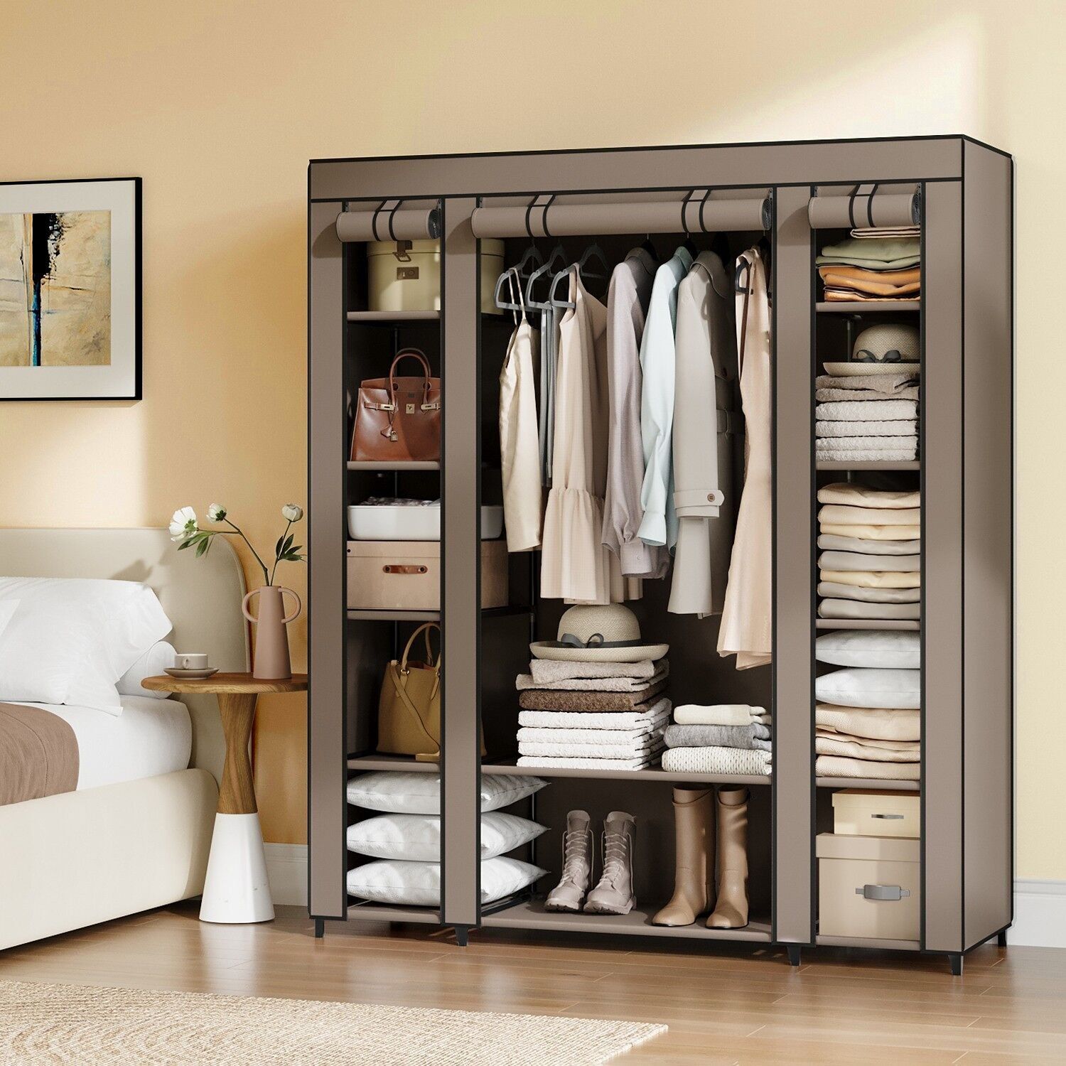 Armadio, armadio in tessuto, con rivestimento in tessuto non tessuto - 45 x 150 x 175 cm