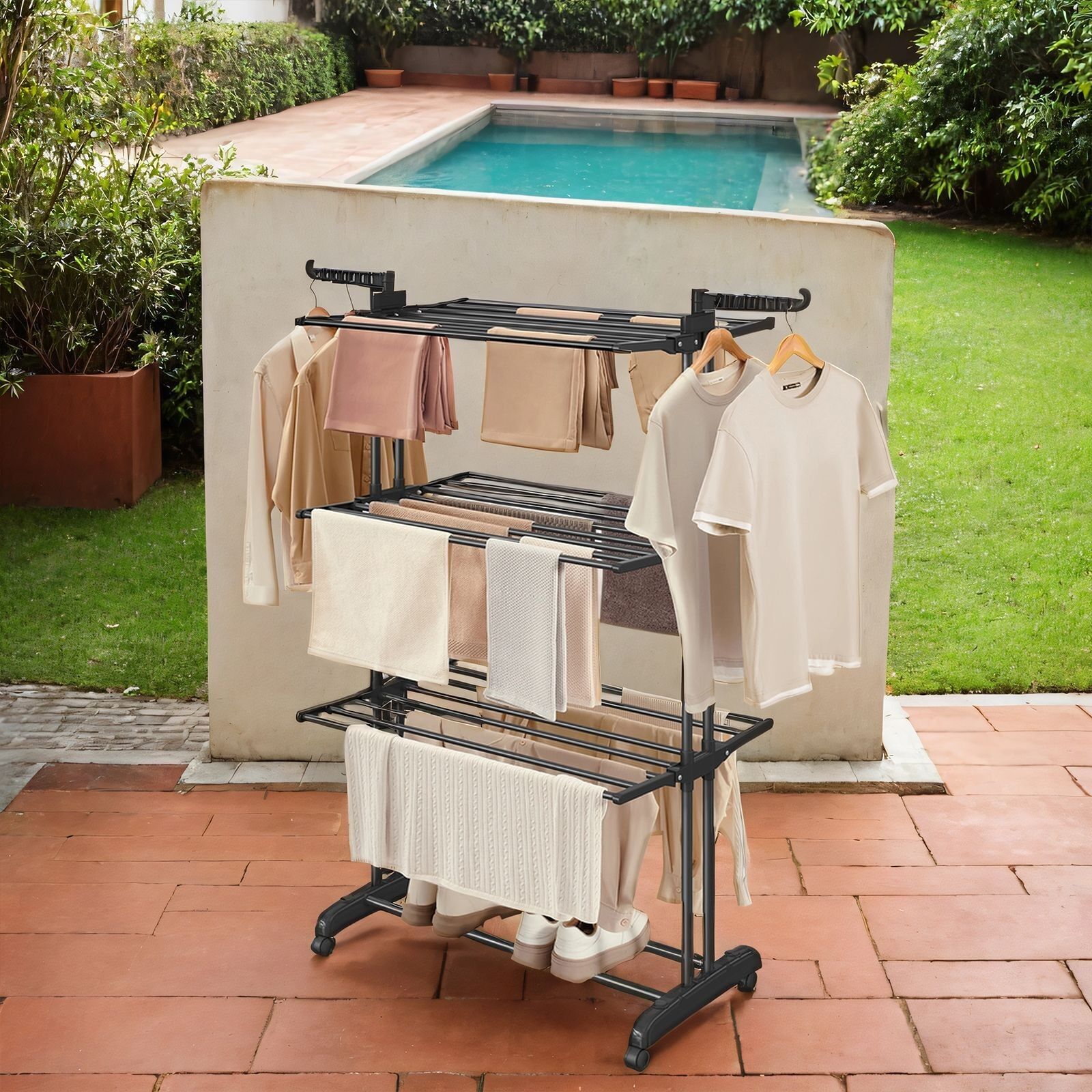 Stendibiancheria, stendibiancheria verticale a 4 ripiani, stendibiancheria ad ala - 63,5 x 128 x 173 cm 1