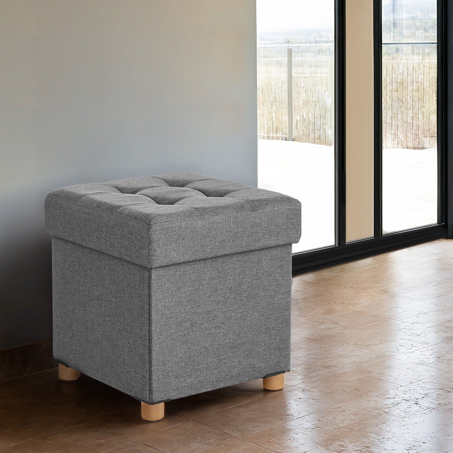 Sgabello con vano contenitore, piccola panca pieghevole, 38 x 38 x 40 cm 1 pz.