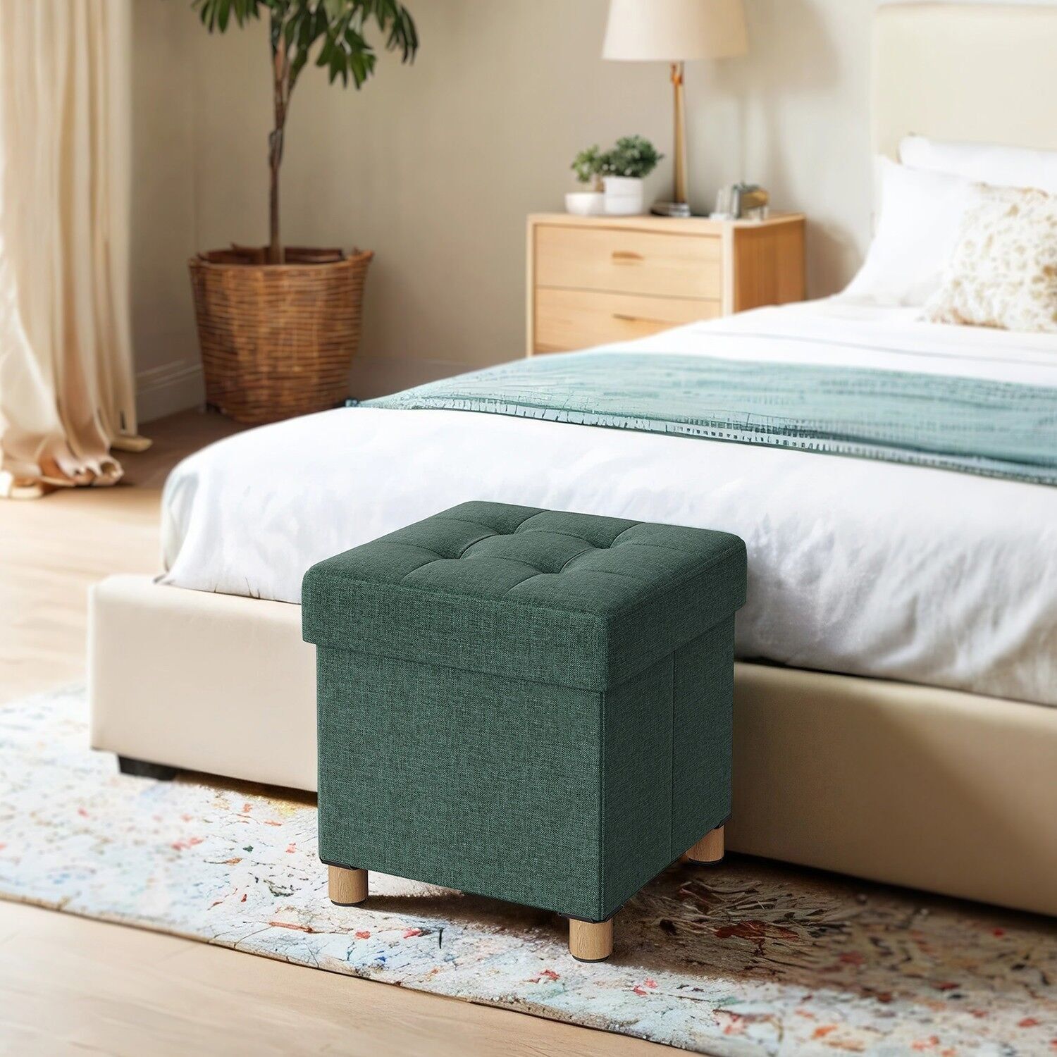 Sgabello con vano portaoggetti, piccola panca pieghevole, 38 - 38 x 38 x 40 cm