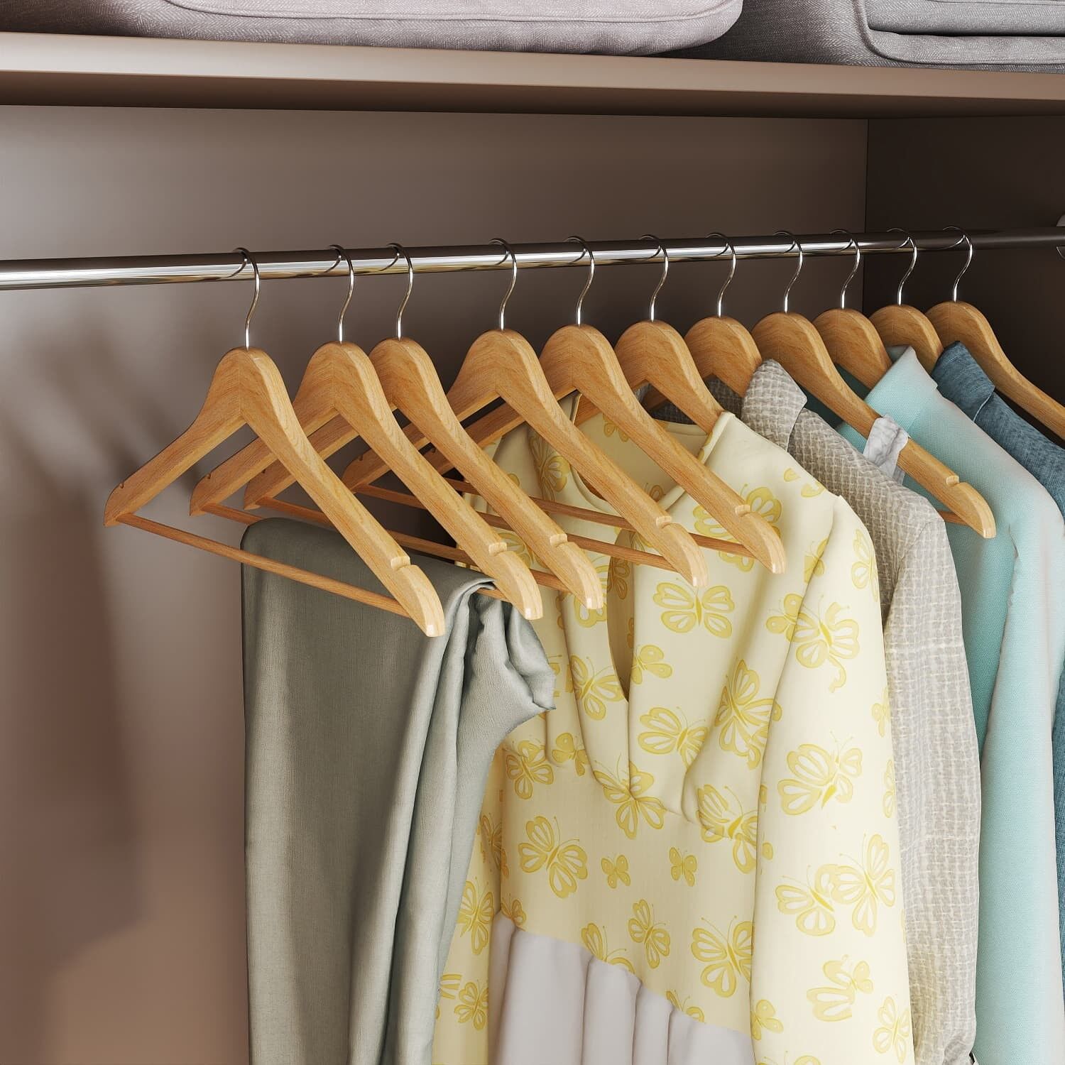 Set di 20 grucce in legno, grucce in legno massello - 44,5 x 23 x 1,2 cm