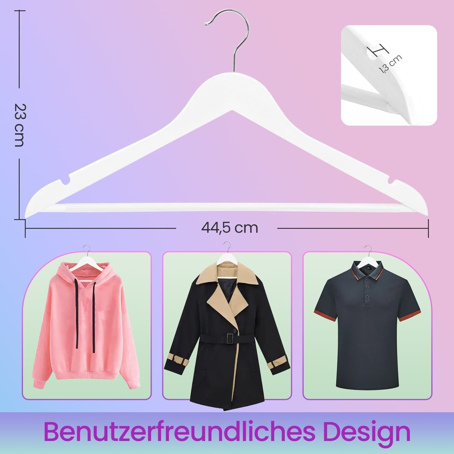 Set di 50 grucce in legno, grucce in legno massello - 44,5 x 23 x 1,2 cm