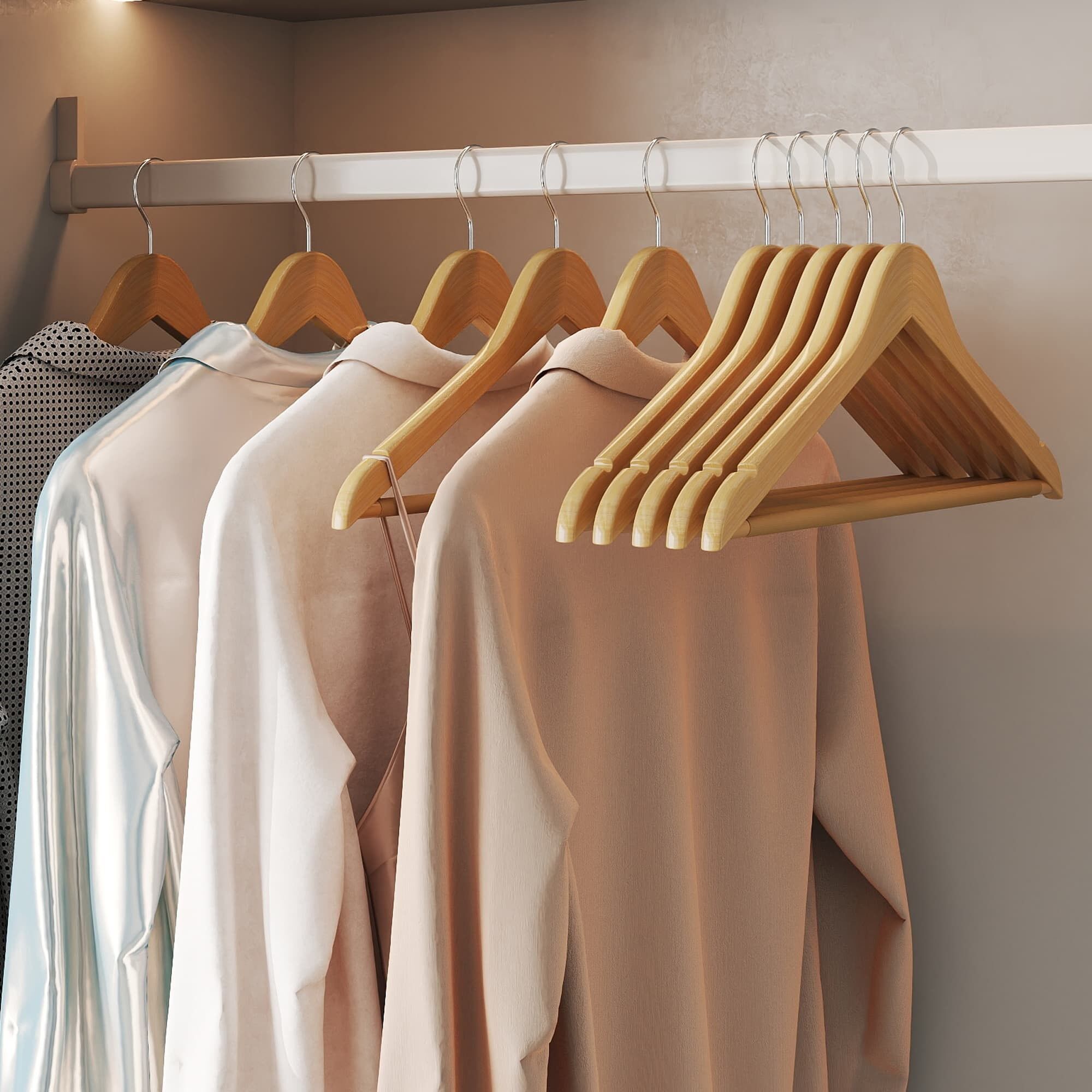 Set di 10 grucce in legno, grucce in legno massello - 44,5 x 23 x 1,2 cm