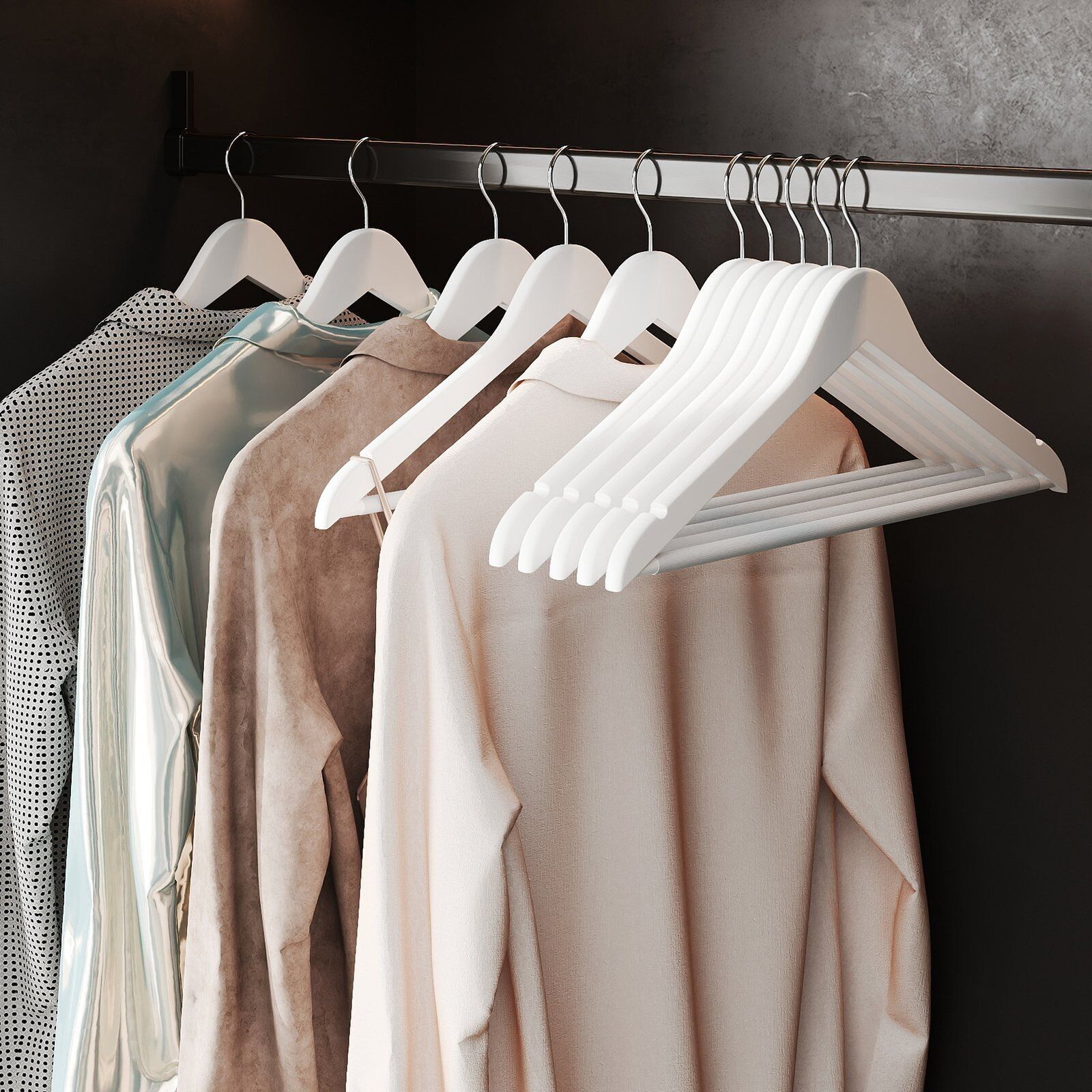 Set di 10 grucce in legno, grucce in legno massello - 44,5 x 23 x 1,2 cm 1