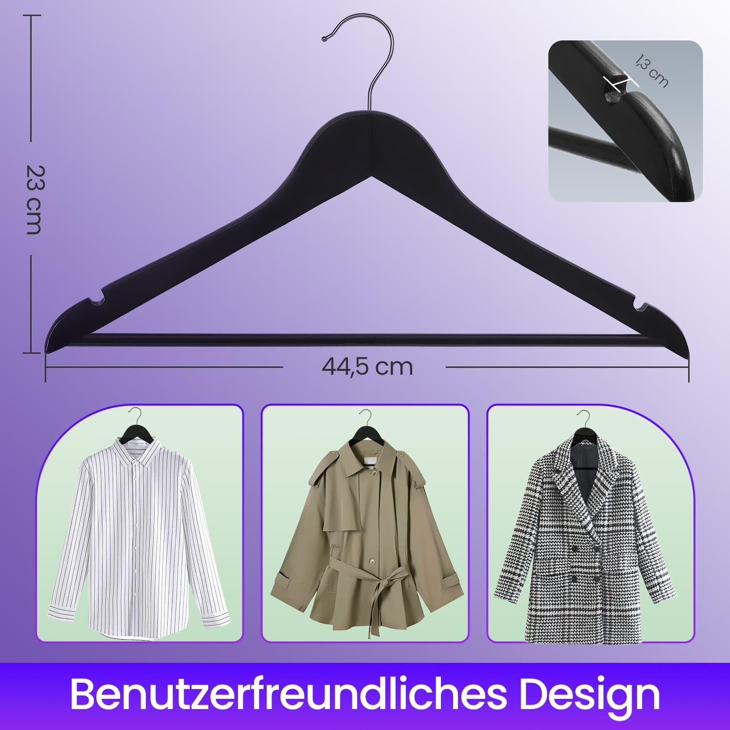 Set di 20 grucce in legno, grucce in legno massello - 44,5 x 23 x 1,2 cm 1