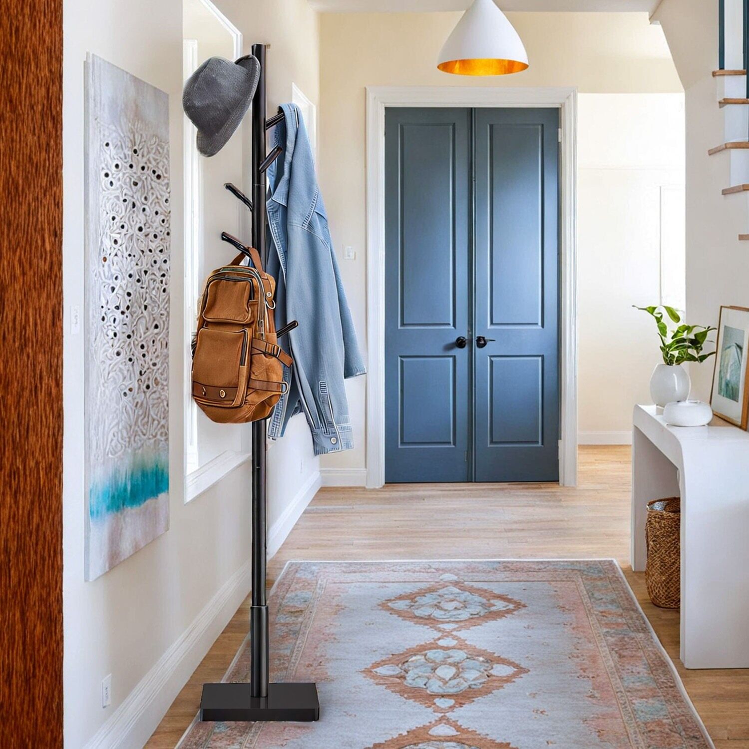 Appendiabiti, appendiabiti in legno massello, appendiabiti in legno - 30 x 30 x 175 cm