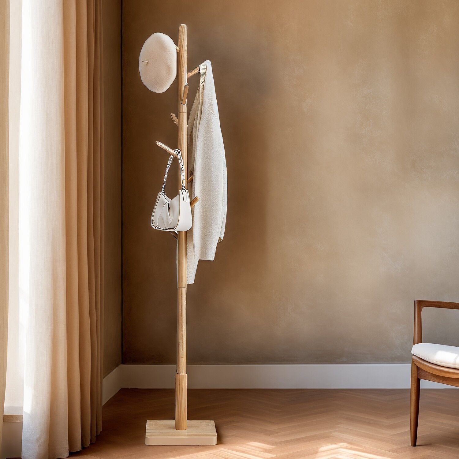 Appendiabiti, attaccapanni in legno massello, attaccapanni sagomato in legno - 30 x 30 x 175 cm 2