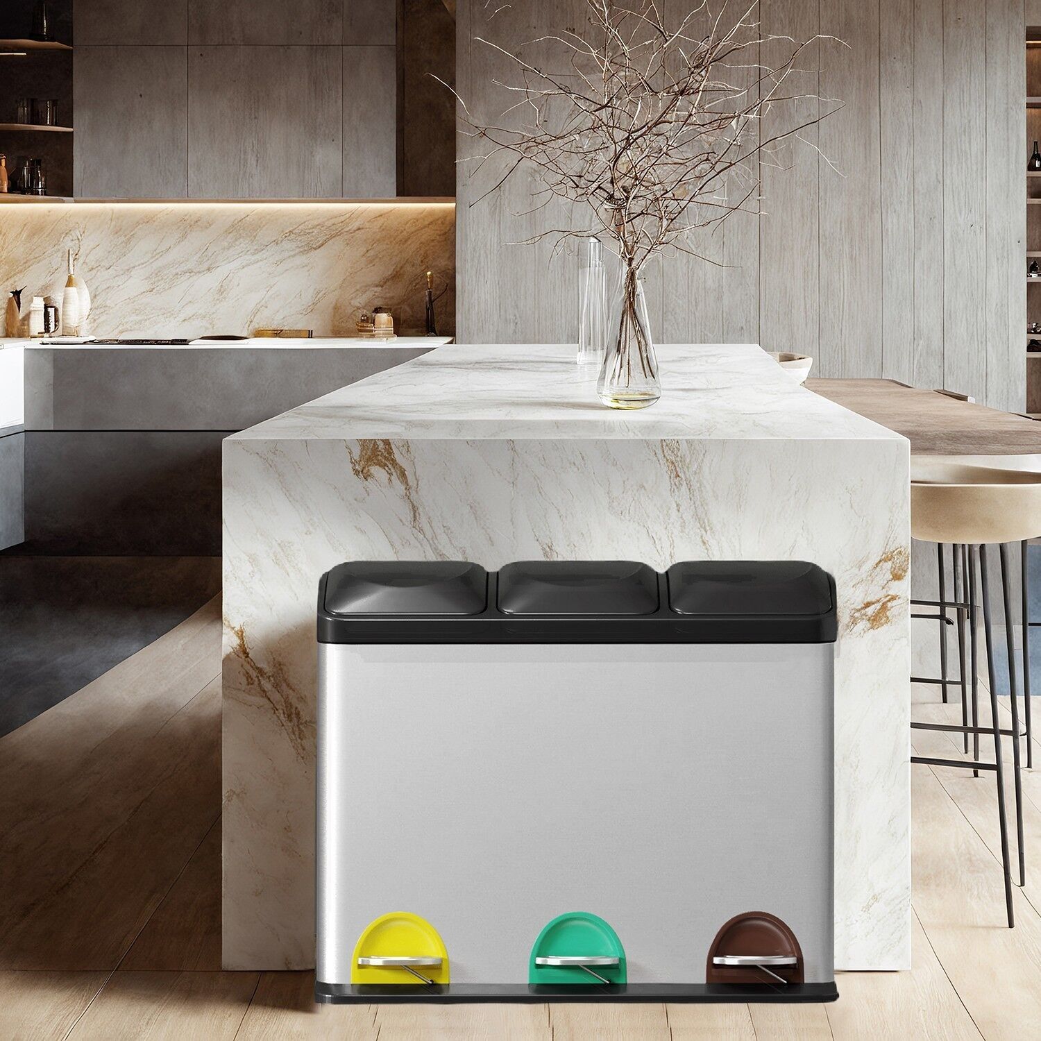 Pattumiera per rifiuti da cucina, 3 x 8 l, piccola capacità - 46,5 x 40,5 x 29,5 cm