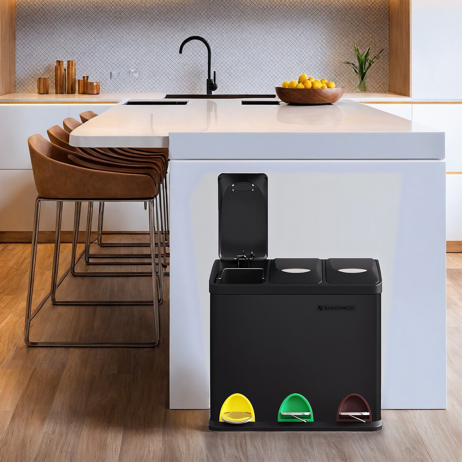 Poubelle de cuisine, 3 x 8 L, petite capacité - 14 x 23 x 35 cm 1